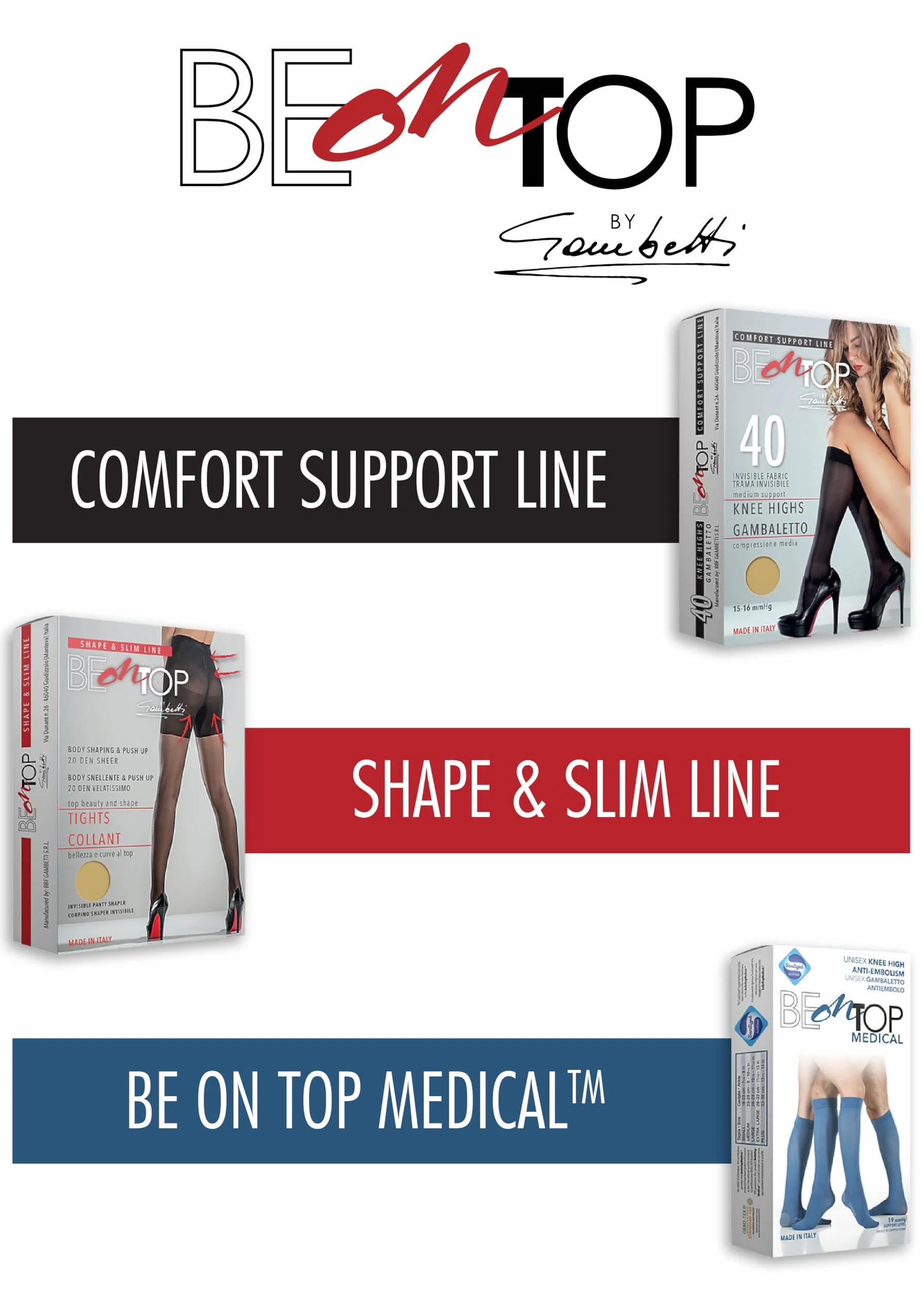 BeOnTop Calcetines Compresivos 14-17 mmHg para Viajes Trabajo Deporte Piernas Cansadas Varices Circulación Made in Italy