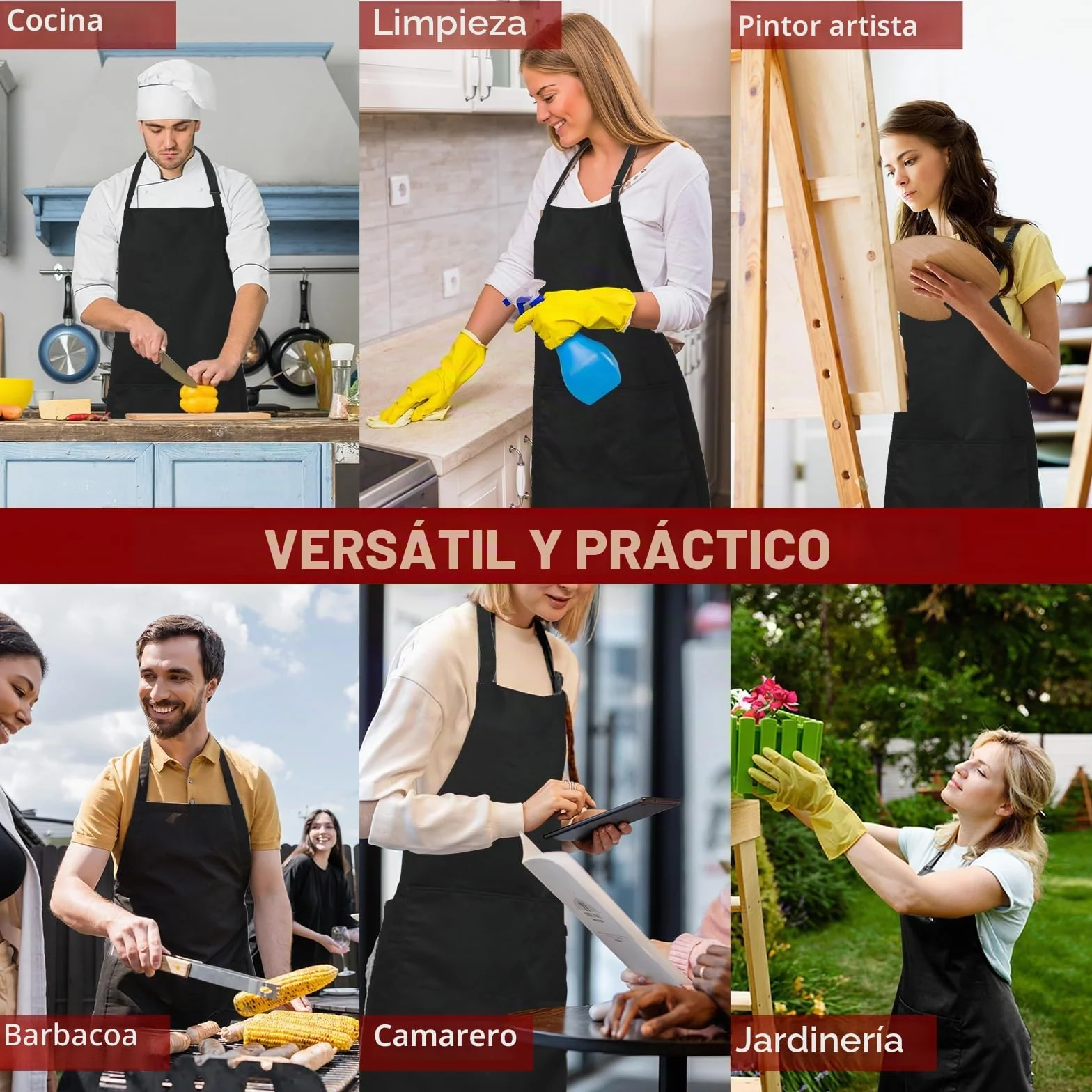 2 Pcs Grande Talla Delantales, Chef Delantal, Delantal con 2 Bolsillo para Cocinar, Trabajo, Delantal para Camarero
