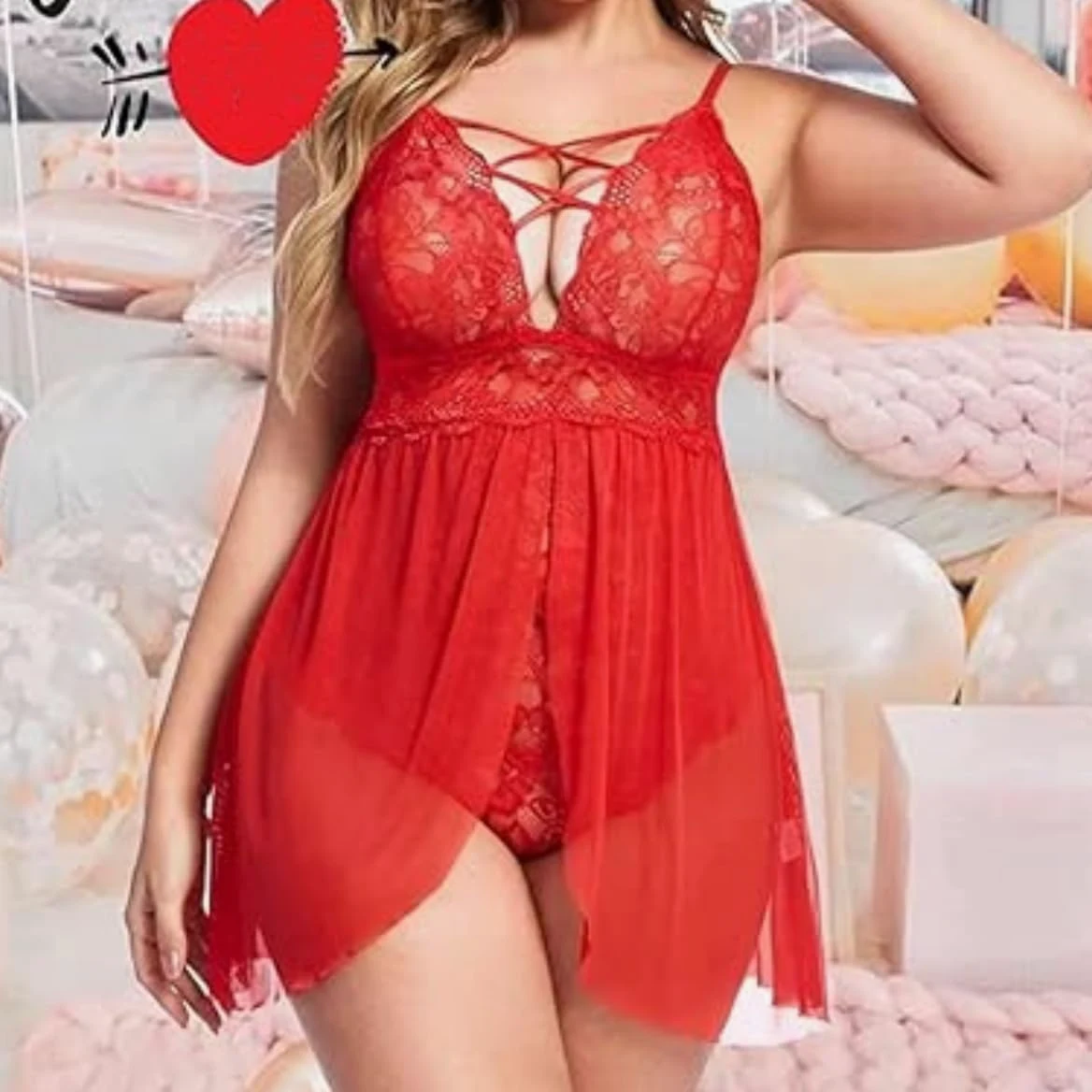 XHYRHTS Babydoll de lencería Sexy de Talla Grande para Mujer, camisón de Encaje, Ropa Interior de negligé, Ropa de Dormir de una Pieza, camisón para Mujer
