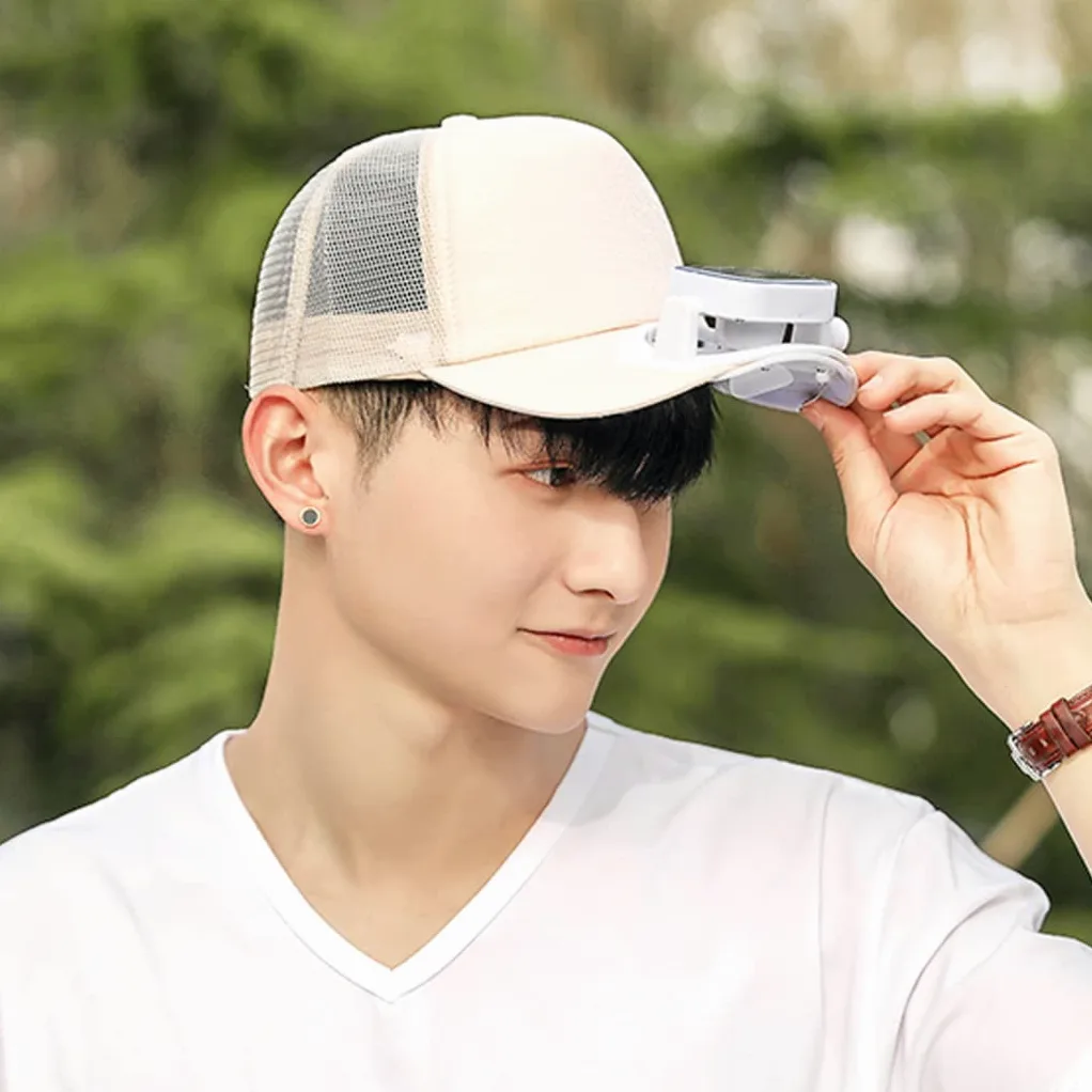 BOTOWI Gorra de béisbol unisex con ventilador solar, protección UV de verano para mujeres/hombres, sombreros de pesca para correr, alimentación solar/carga USB, beige, talla única