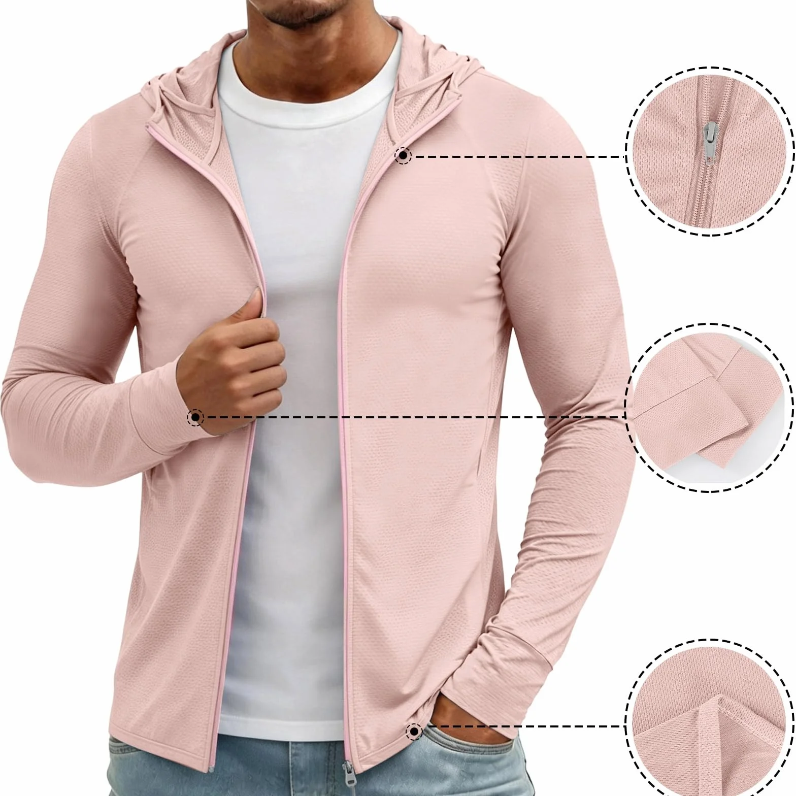 MOKBAY Camiseta Proteccion Solar Hombre UPF 50 Rashguard con Capucha Manga Larga Verano Trekking Deporte Pesca Surf Running Camisetas