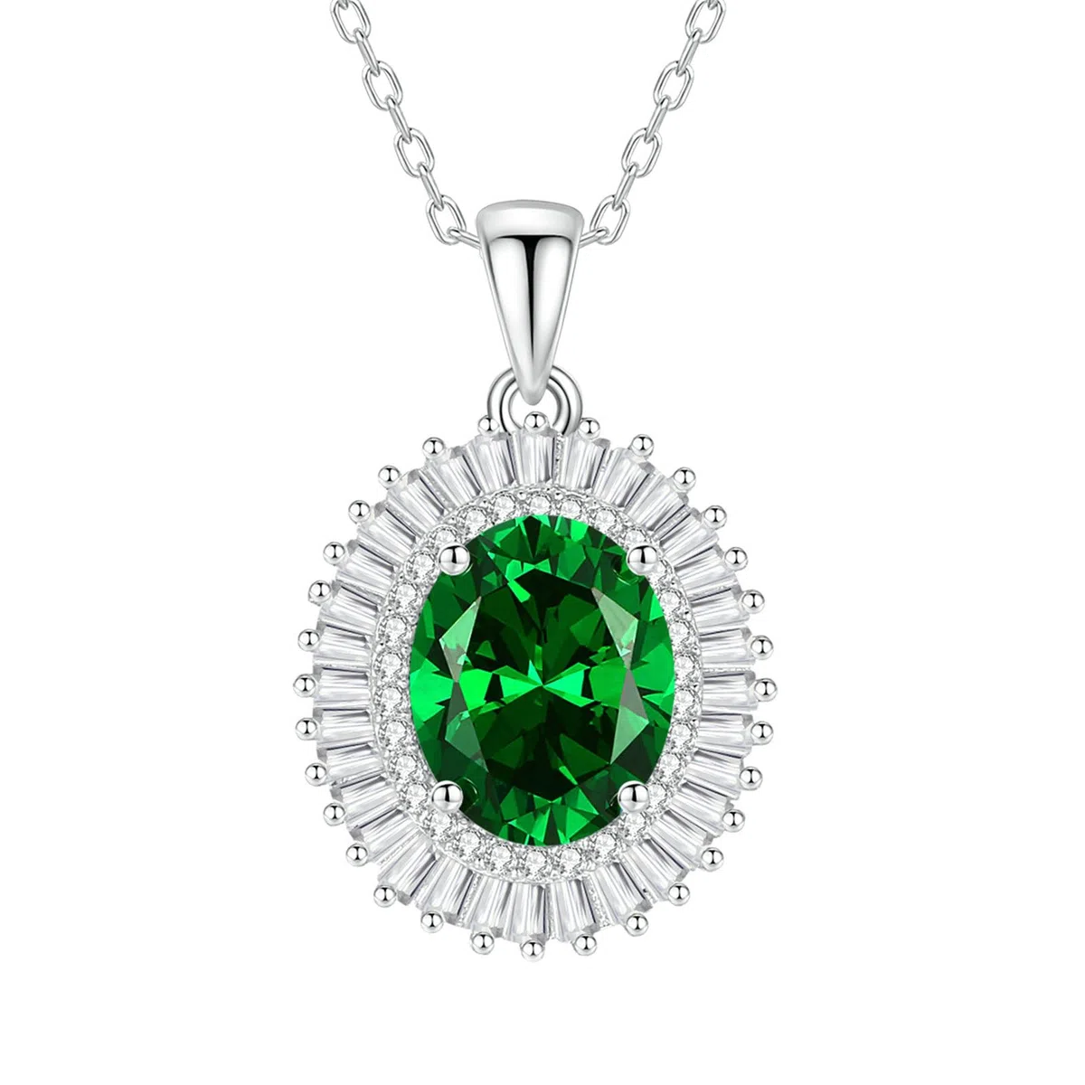 Collar de mujer de platino 950, cadena de oro blanco de 45 cm con colgante de flor ovalada con topacio citrino esmeralda de 3 quilates y moissanita, collar para bodas y mujeres