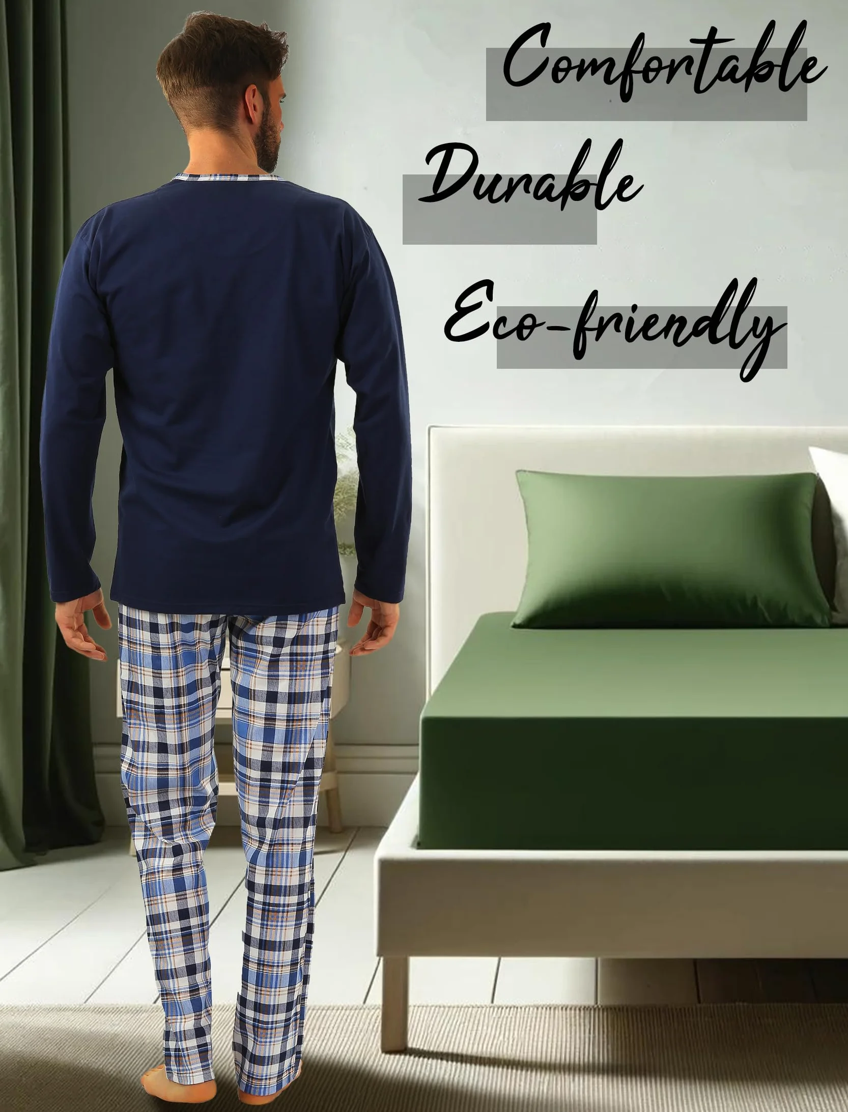 Sesto Senso Pijama Hombre Largo Invierno Clásico Algodon 2 Piezas Ropa De Dormir Conjunto Camisa Manga Larga Pantalones Largos M Jasiek 2188/17
