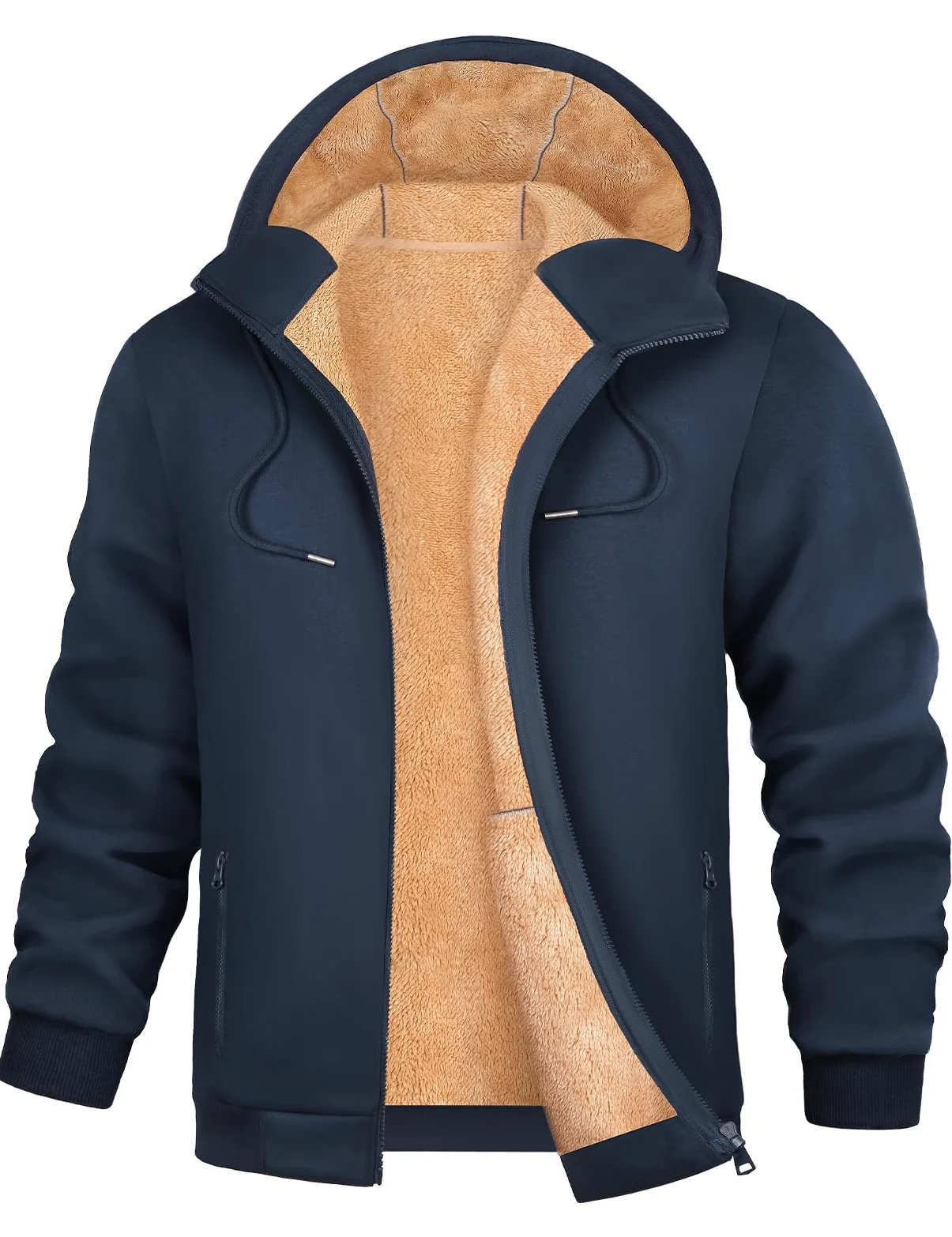 Sudadera con Capucha Hombre con Forro Polar Invierno Chaqueta Sudadera de Cremallera Completa Cómoda Manga Larga Informal Cálido Hoodie Abrigo con Bolsillo