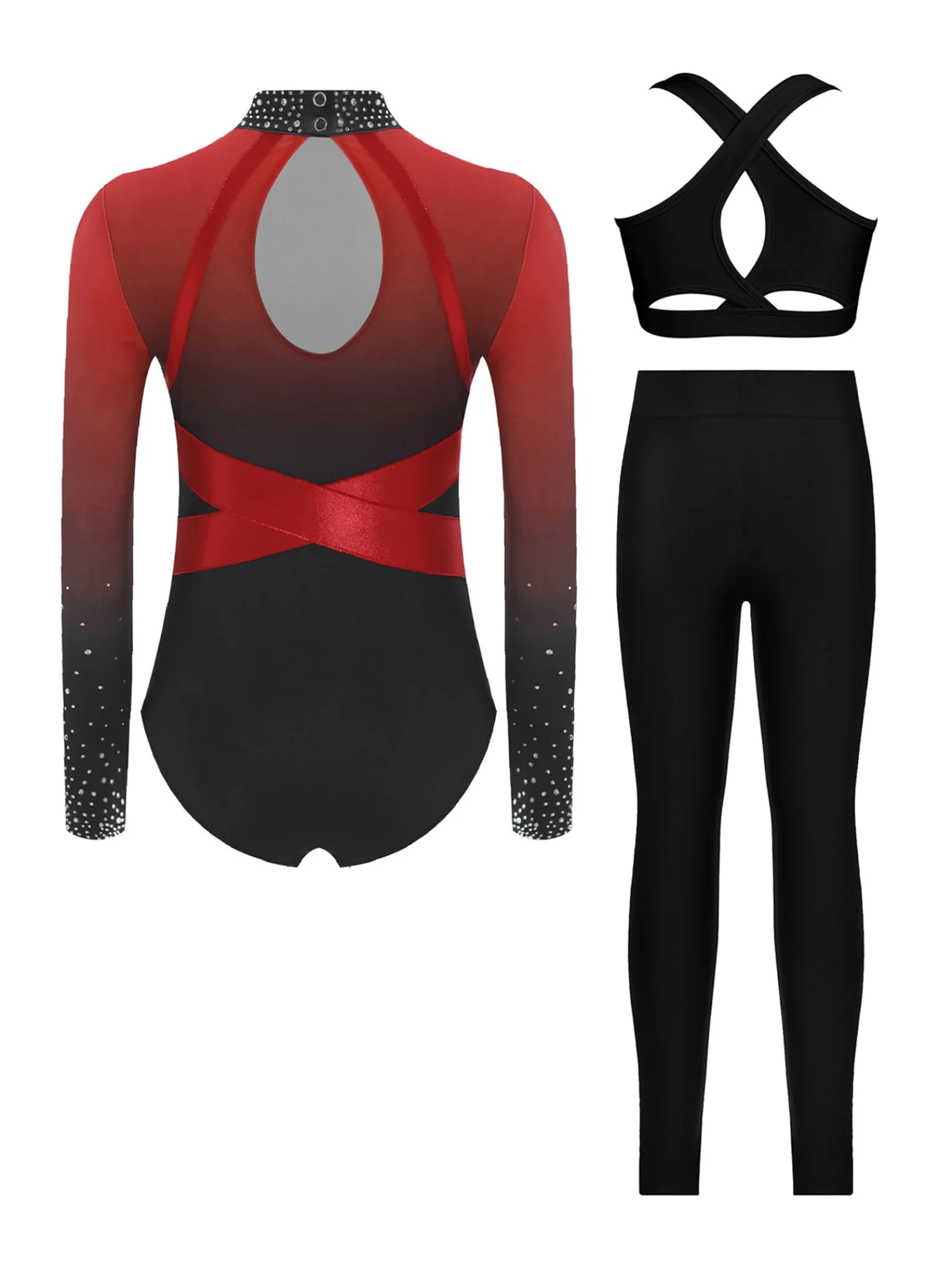 Piezas De Traje De Gimnasia Con Destellos Para Niñas Leotardos De Gimnasia De Manga Larga Tops De Deporte Brasier Y Pantalones Traje De Baile Para Rojo 5-6 años