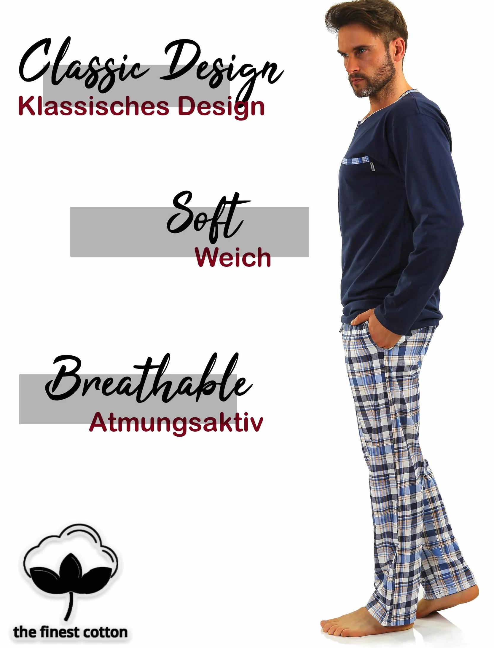 Sesto Senso Pijama Hombre Largo Invierno Clásico Algodon 2 Piezas Ropa De Dormir Conjunto Camisa Manga Larga Pantalones Largos M Jasiek 2188/17