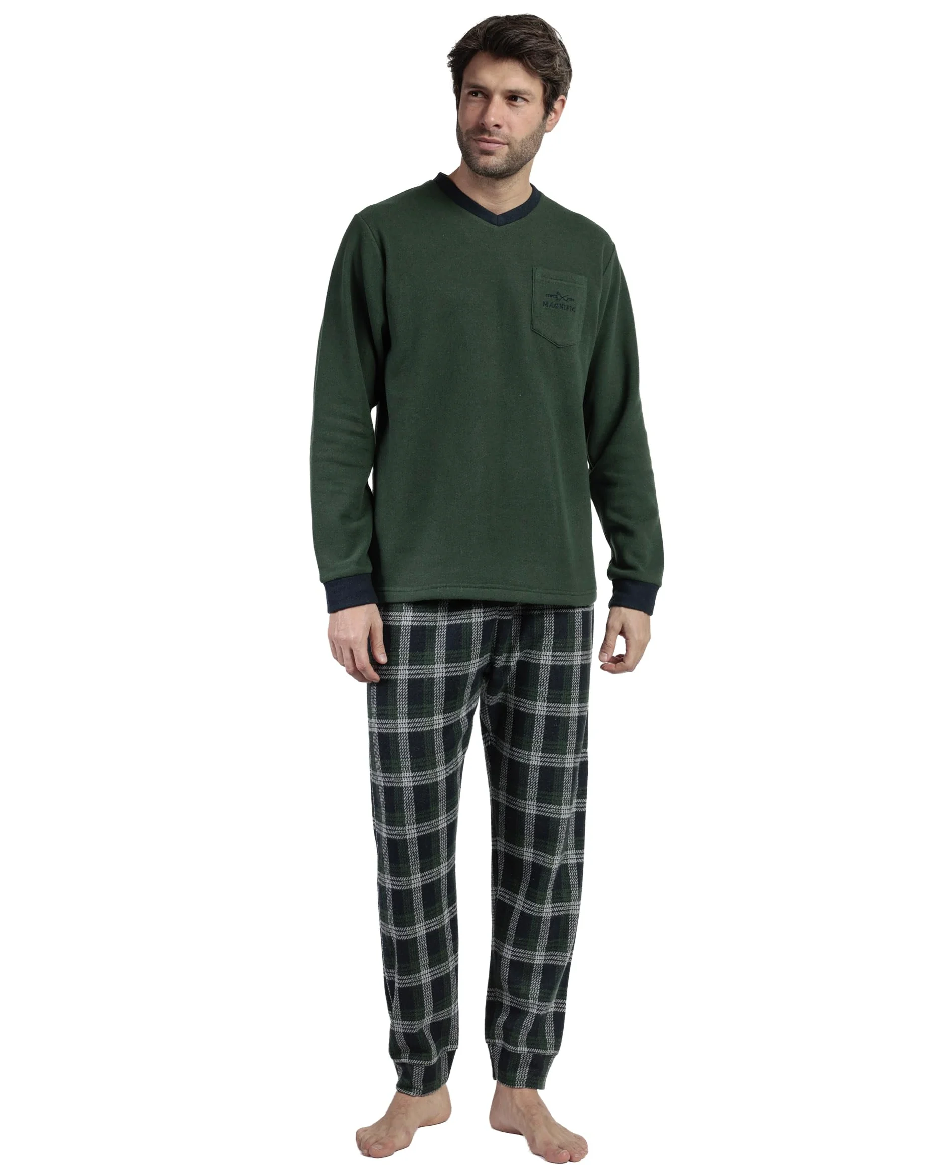 ADMAS magnific Pijama Manga Larga Pico smeraldo para Hombre