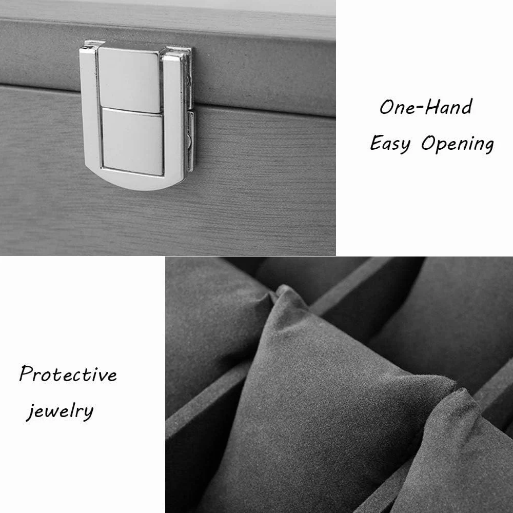 Caja de reloj grande – 8 ranuras para relojes, organizador de joyas de lujo, caja de almacenamiento de madera con hebilla de metal con cerradura superior de cristal para hombres y mujeres