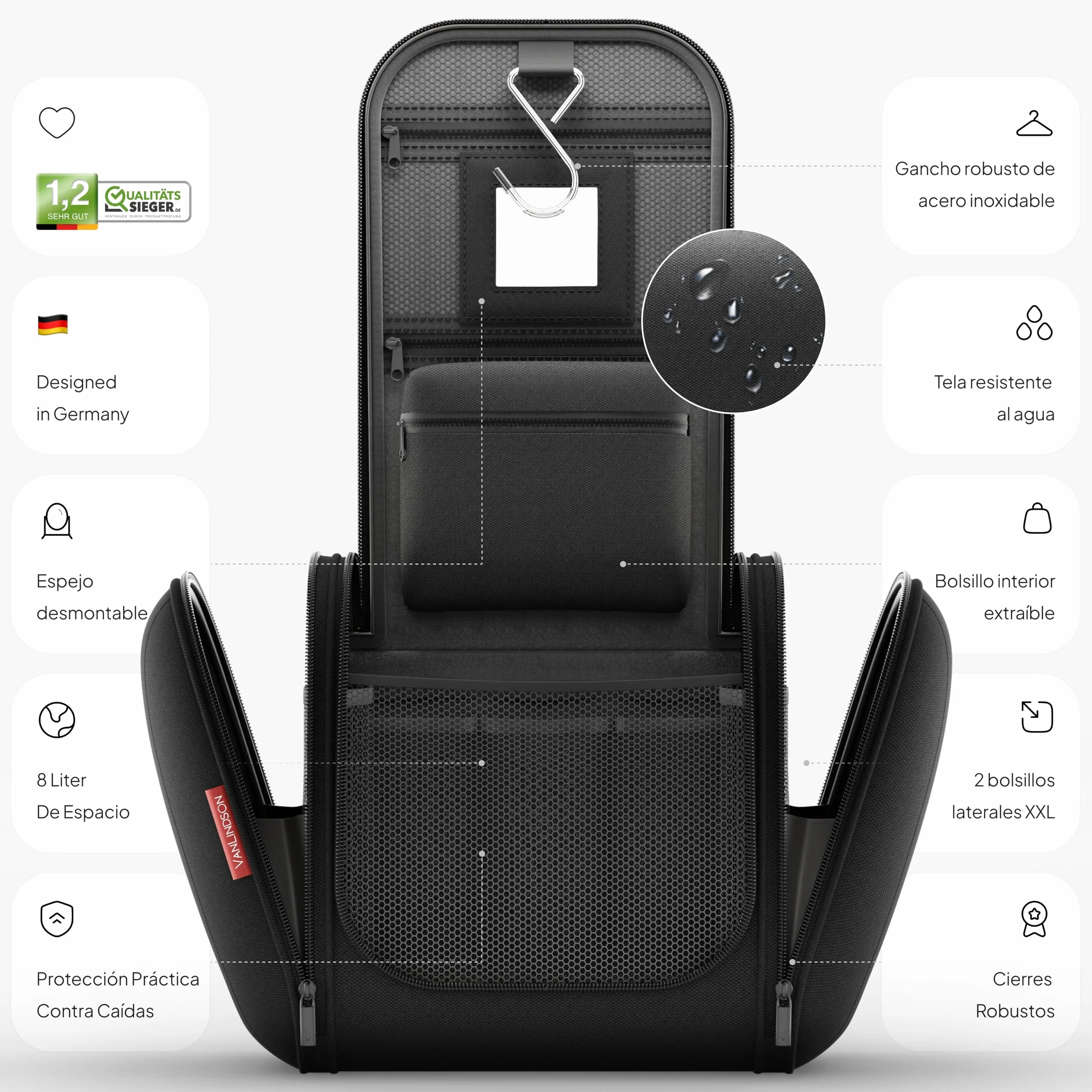 Luxury Neceser de Viaje [Diseño 2025, 8 litros de Espacio] - Neceser Maquillaje Organizador para Hombre y Mujer, Bolsa de Aseo y Viaje Colgante