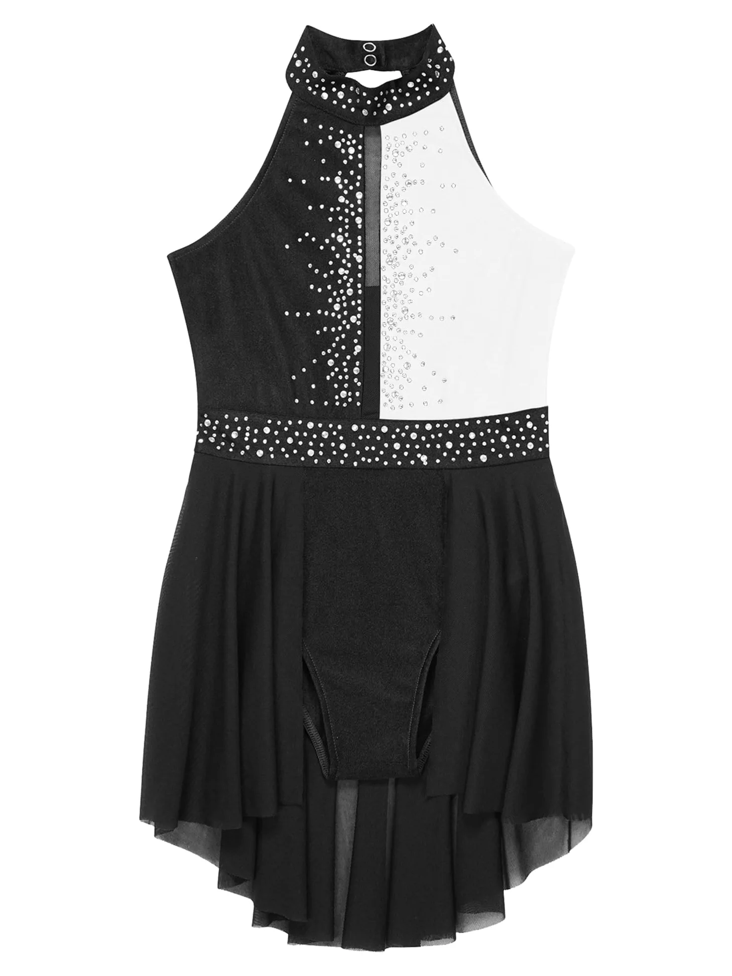 Vestido de Patinaje Artístico Vestido de malla de ballet y gimnasia for niñas, sin mangas, con diamantes de imitación y cuello alto, for patinaje artístico, bailarina, disfraz de escenario
