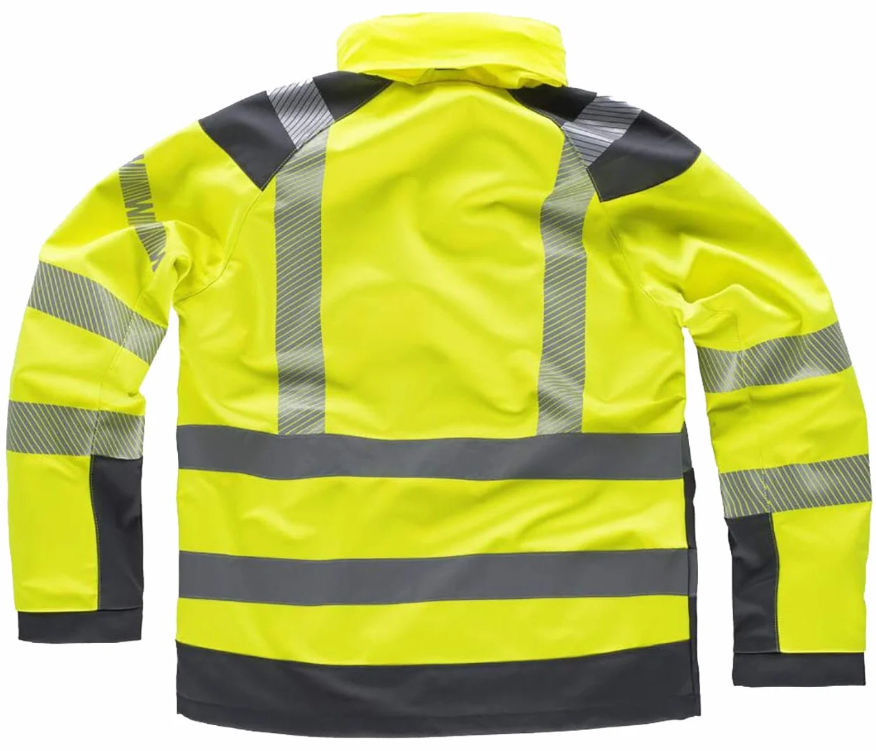 WORKTEAM Chaqueta Softshell de ALTA VISIBILIDAD, Cintas Reflectantes Discontinua, Capucha, Cortavientos, Repelente Agua, Membrana Transpirable y Alta Capacidad Térmica. Unisex