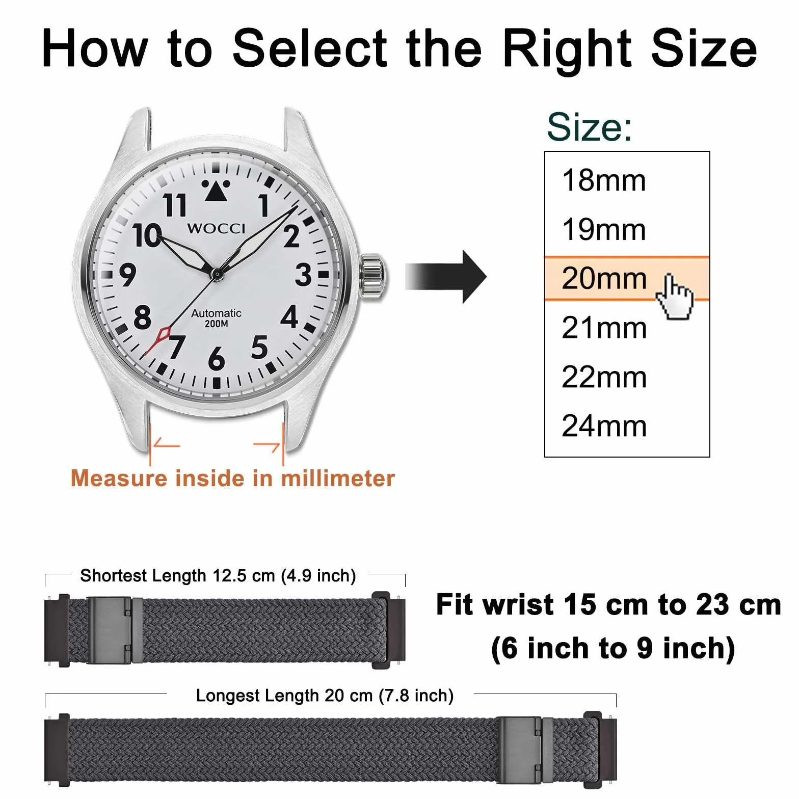 WOCCI Tejido Correas Reloj de Nailon para Hombre y Mujer, Hebilla Ajustable, Liberación Rápida, Trenzado Bandas Deportivas de Repuesto 18mm 19mm 20mm 21mm 22mm