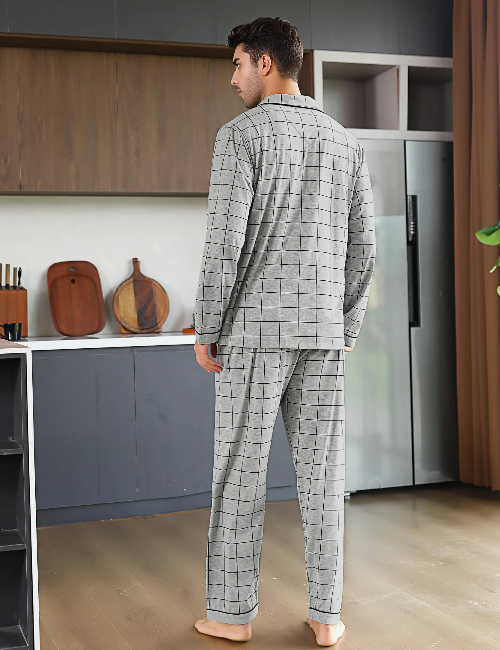 iClosam Pijama Hombre Invierno Algodón Pijamas con Botones a Cuadros | Conjunto de 2 Piezas, Camiseta Manga Larga, Pantalón Largos, Dormir Casa, Suave y Cómodo, Otoño y Frío Interior