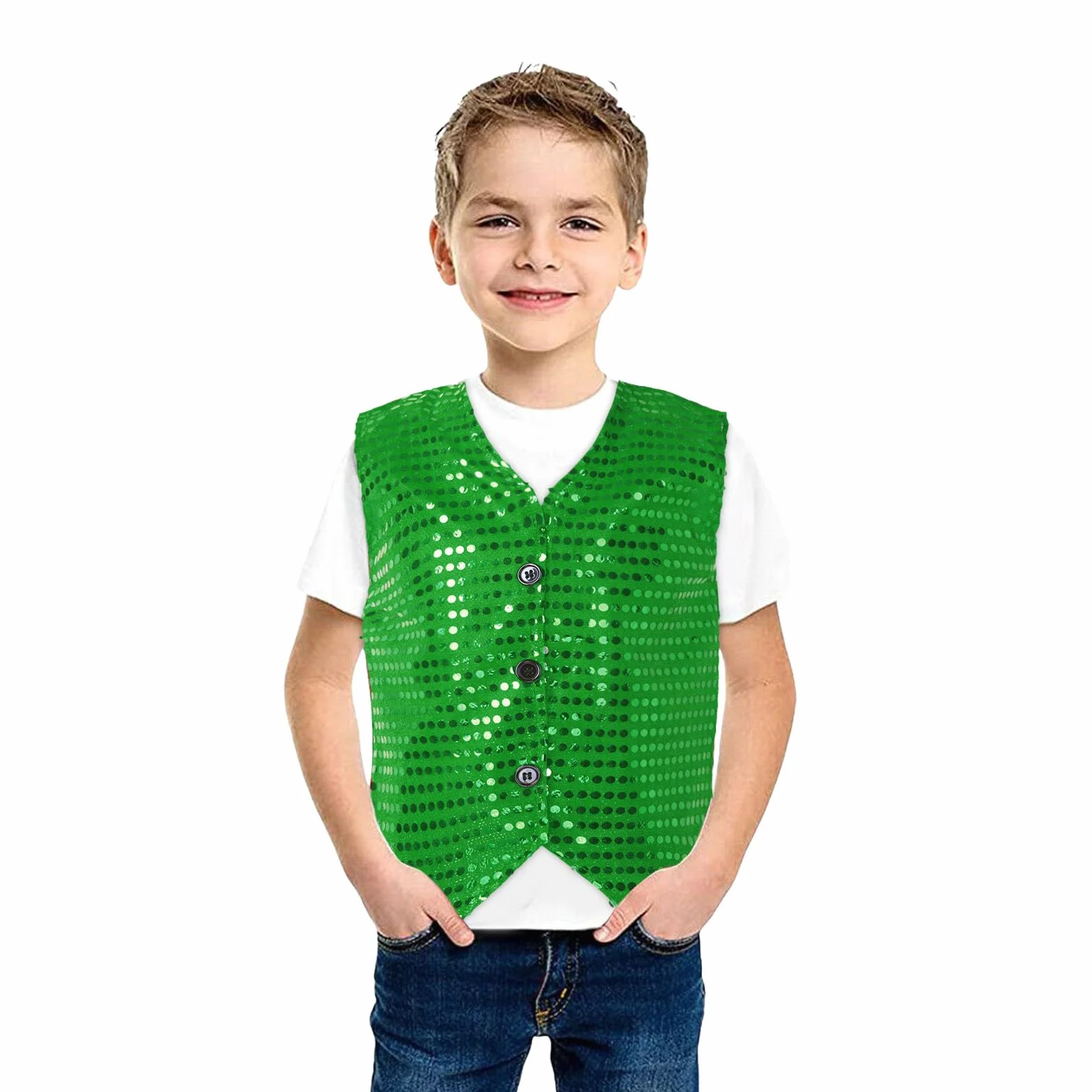 Chaleco Lentejuelas Niño Unisex sin Manga Top de Baile Esmoquin Traje Danza Jazz Hip Hop Chaqueta