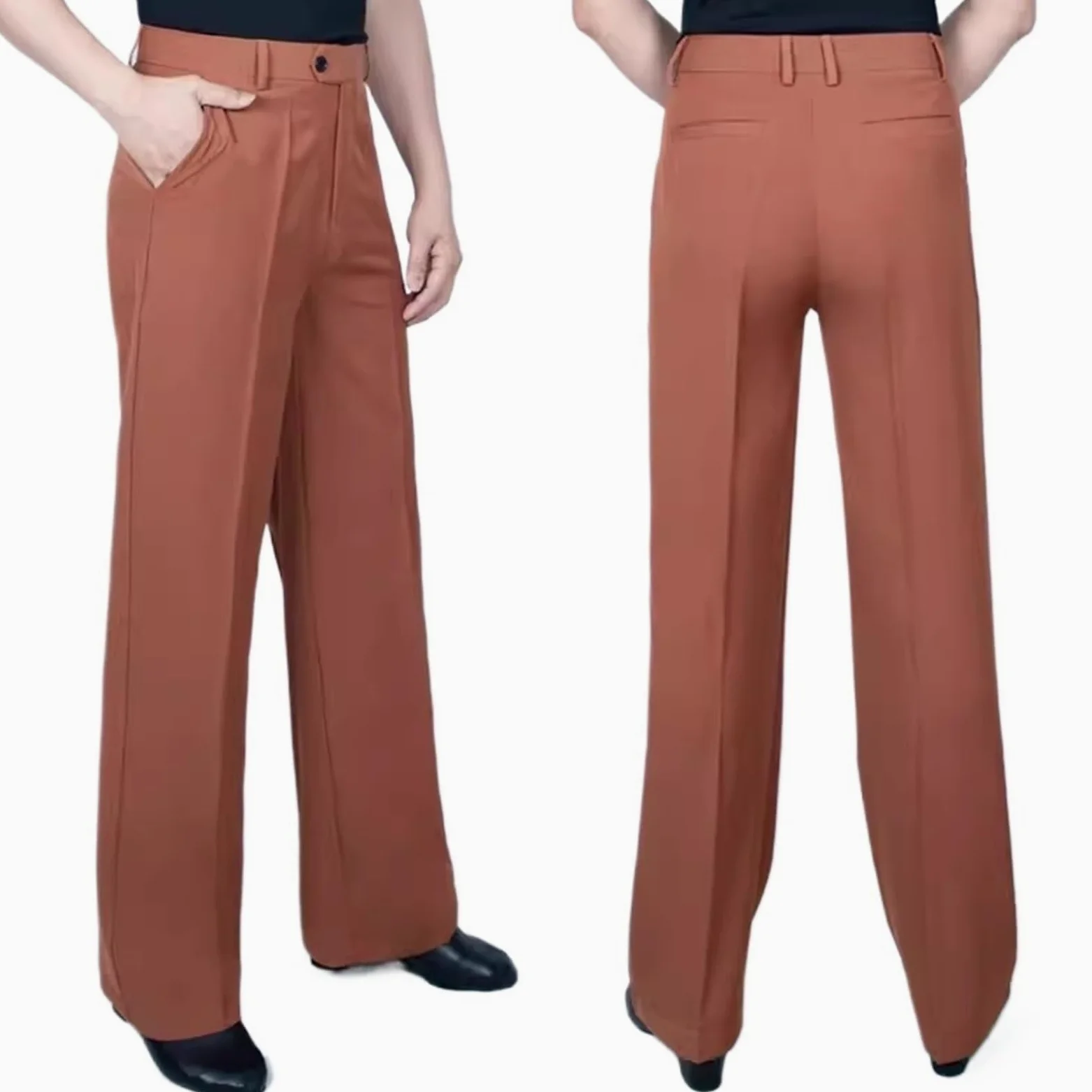 Pantalones De Baile Latino Hombre Pantalones de Baile Latino/Jazz for Hombre, Color Negro, for Mujer, for salón, Ropa, pantalón práctica/actuación con un botón(Brown,23 Waist 77)