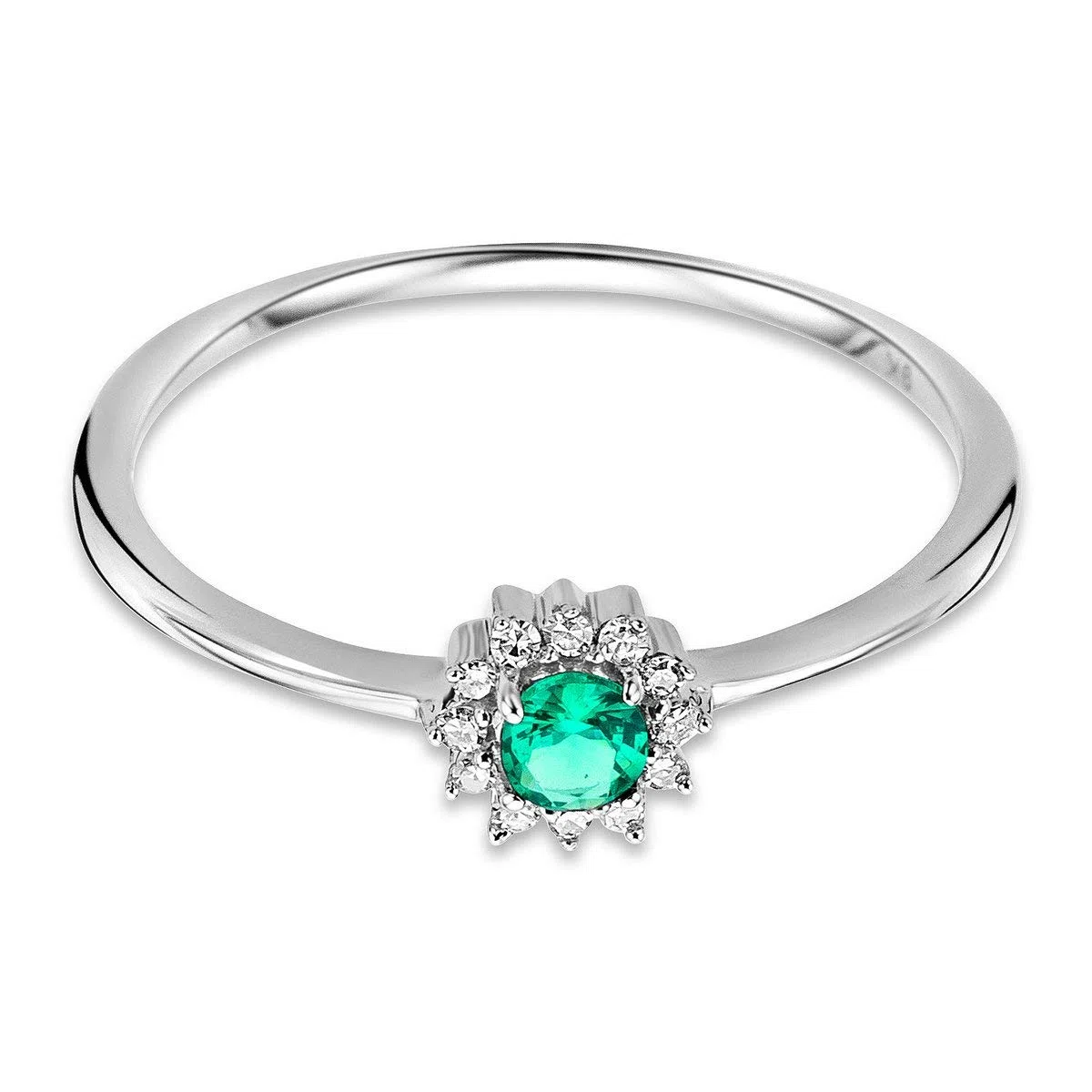 MIORE Anillo de compromiso para mujer de oro blanco zafiro/esmeralda/rubí de 9 quilates (375) con diamantes brillantes 0,05, Oro blanco, Esmeralda