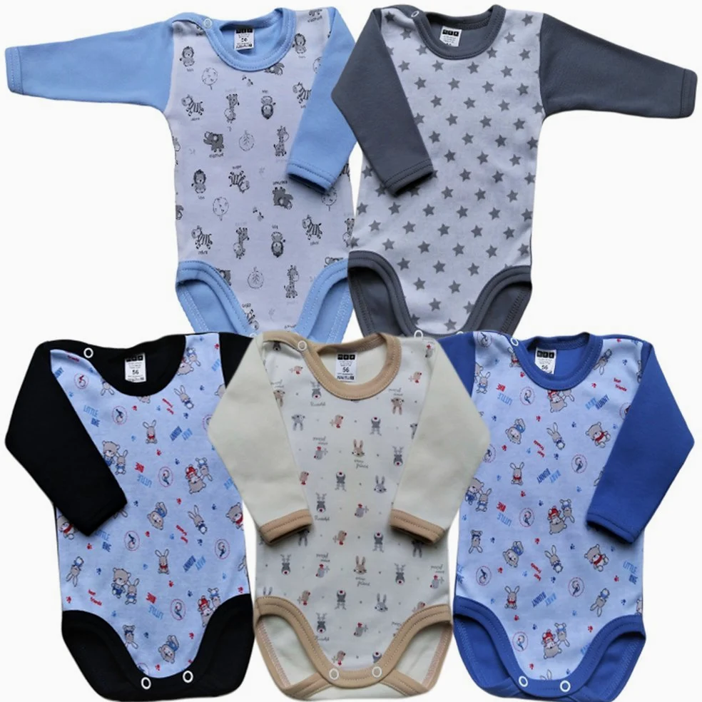 Body unisex de manga larga para bebé de Mea Baby, 100 % algodón, en paquete de 5 unidades, con estampado, body de manga larga para bebé