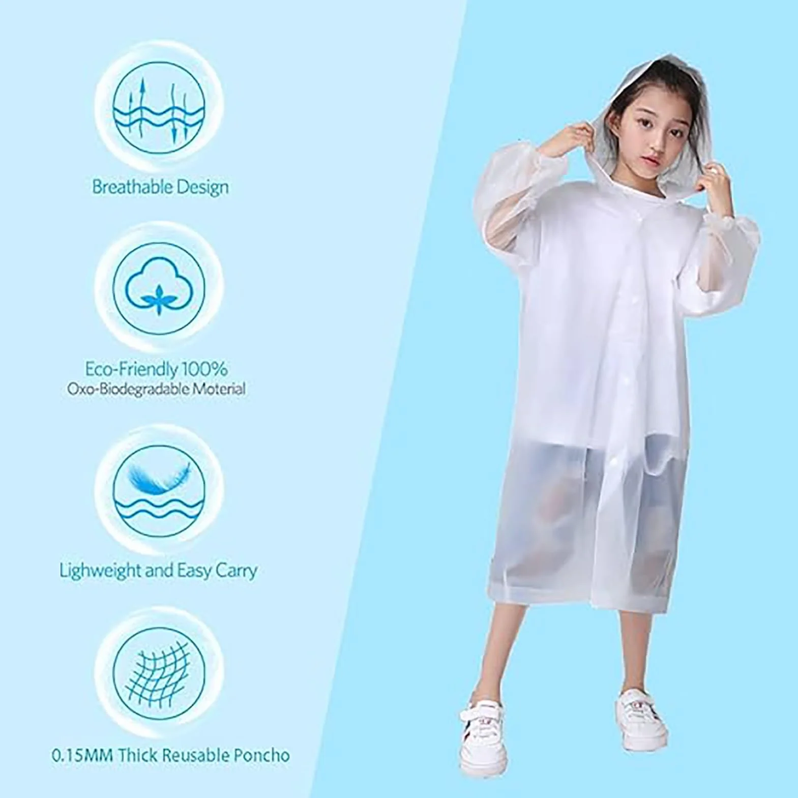 2 Pack Poncho de Lluvia Impermeable para Niños, Poncho Espesar EVA Transparente Reutilizable con Capucha, Poncho de Lluvia Impermeable Portátil para al Aire Libre Pinismo Ciclismo Cámping
