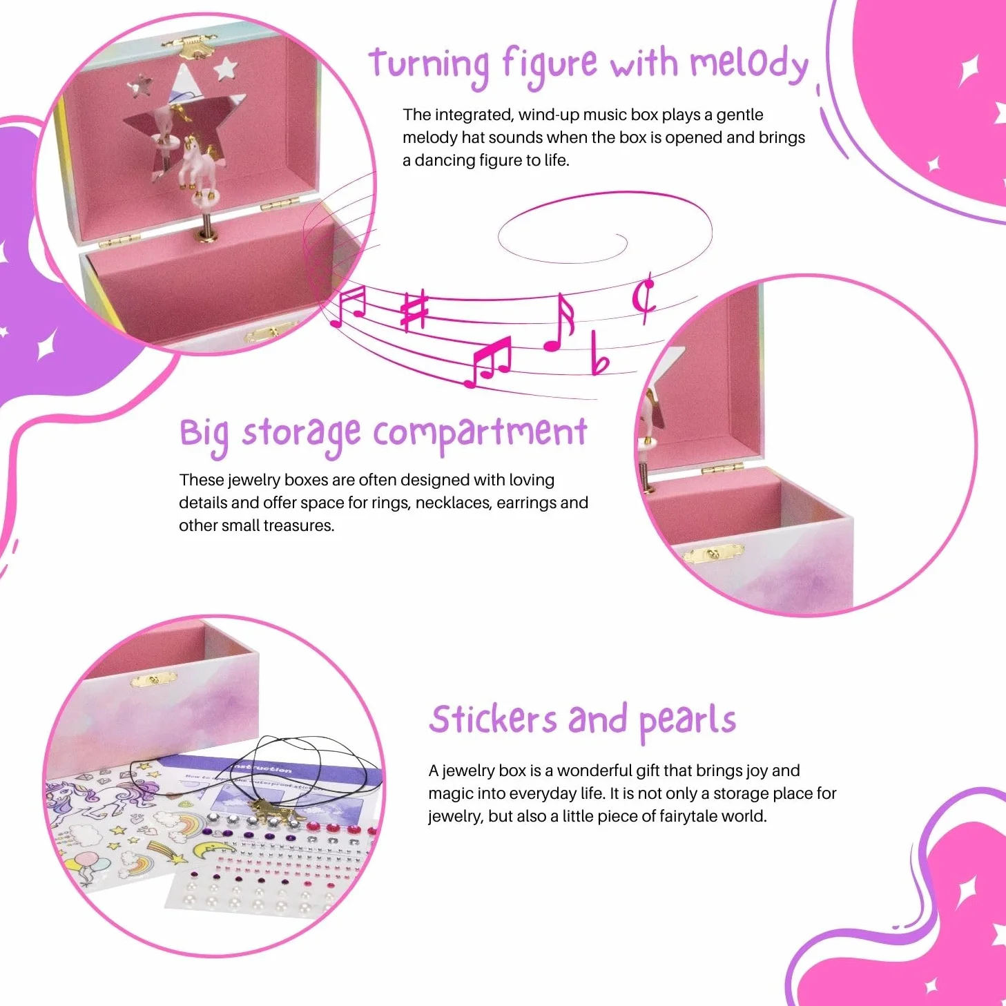 GICO Joyero DIY Unicornio para Niñas con Música, Figura Giratoria y Espejo 15 x 13 x 9 cm