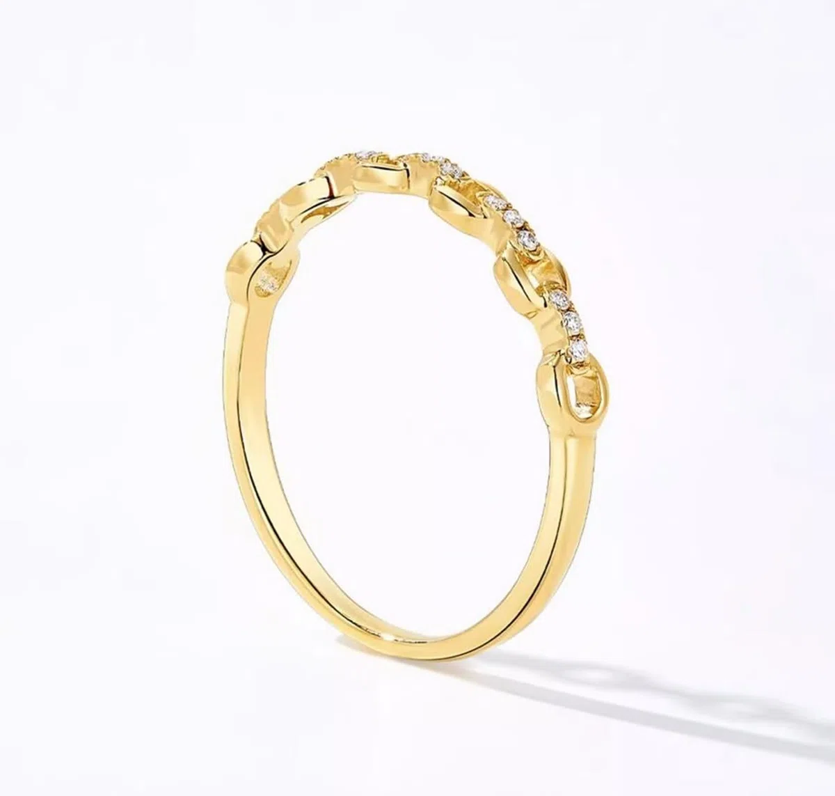 Anillo de compromiso de oro amarillo de 9 quilates, 14 quilates, 18 quilates, cadena hueca con diamante de 0,05 quilates