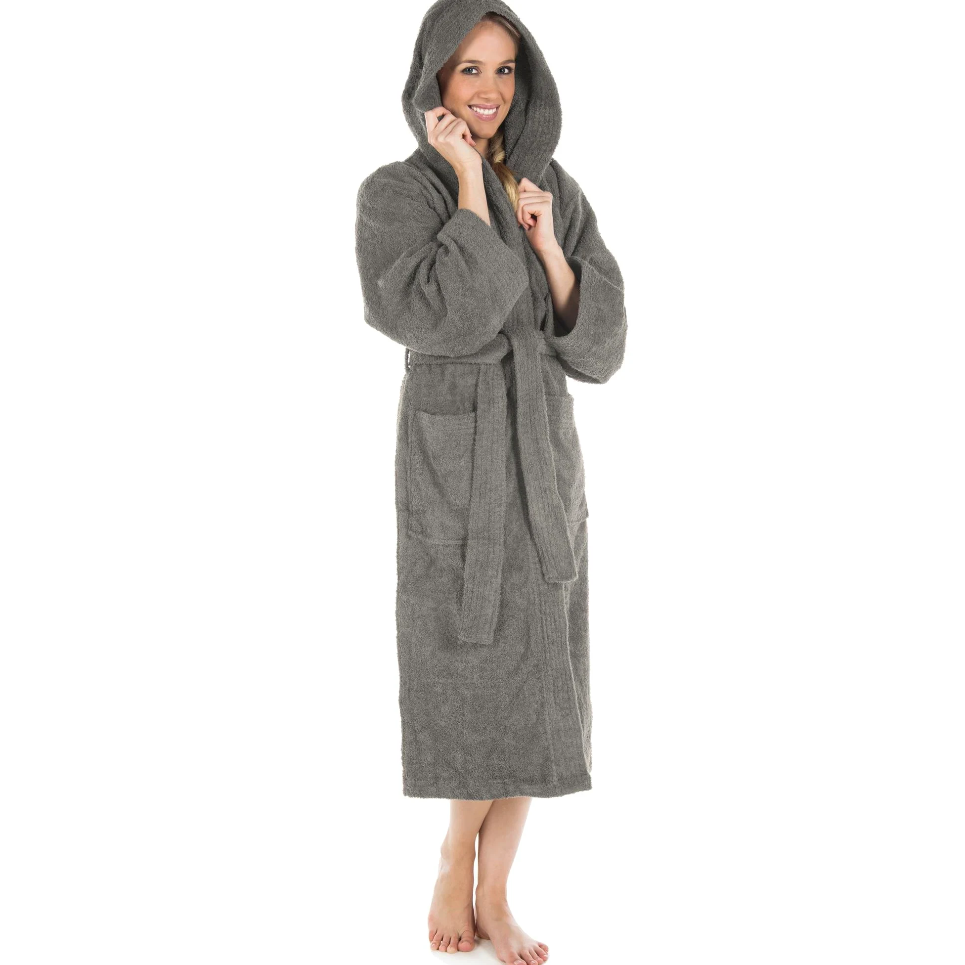 CelinaTex - Albornoz Unisex con Cuello Esmoquin o Capucha, Albornoz de algodón de Rizo para Sauna, Talla XL, Gris Oscuro