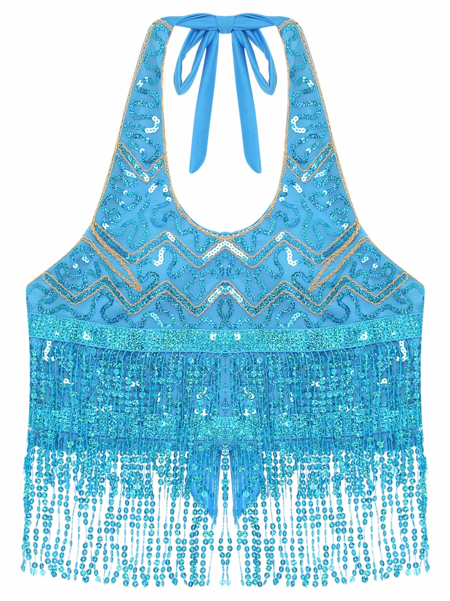 Freebily Top Danza del Vientre Mujer Camiseta Sin Mangas Crop Top con Flecos Disfraz Halloween