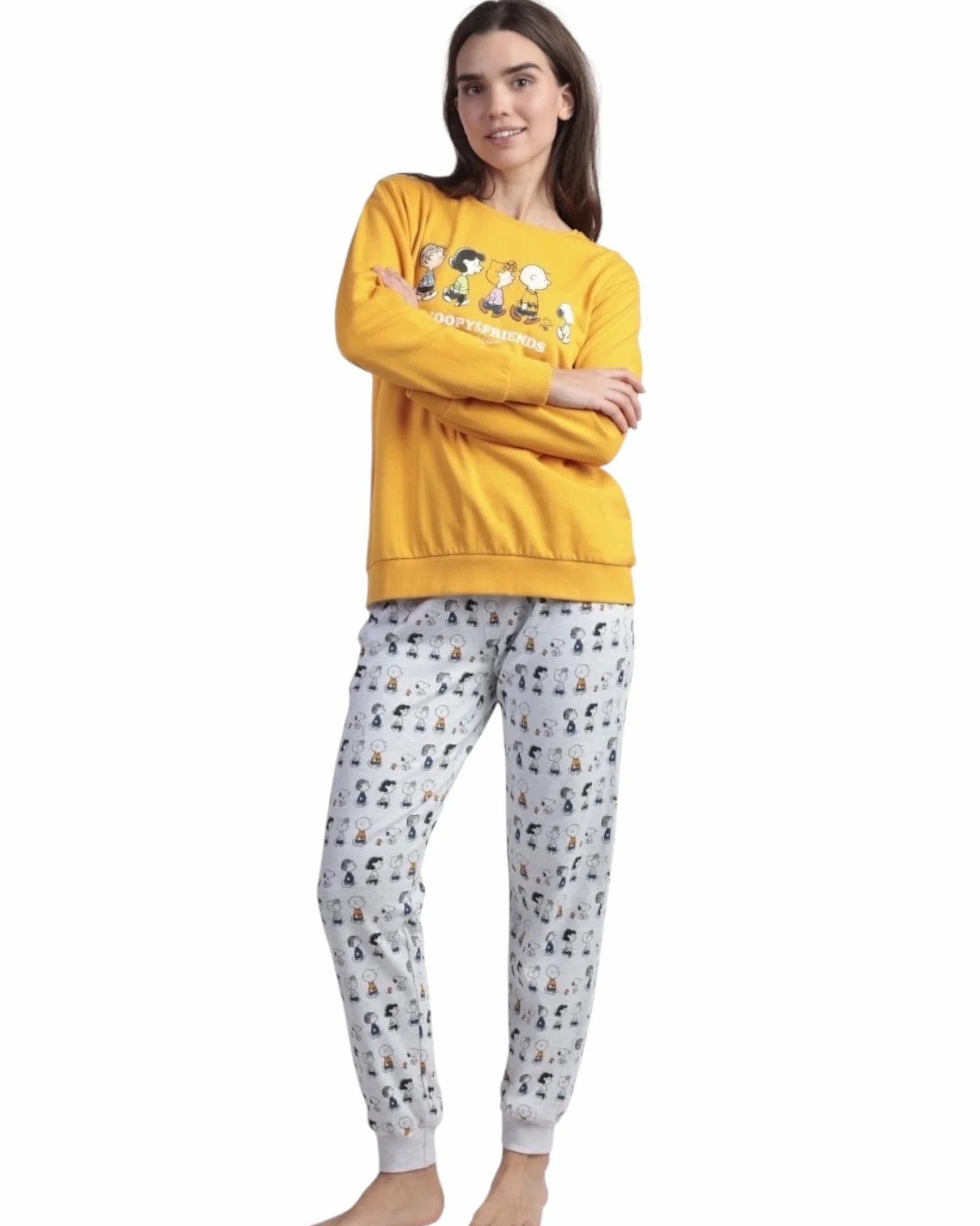PEANUTS Pijama Manga Larga Felpa Snoopy&Friends para Mujer