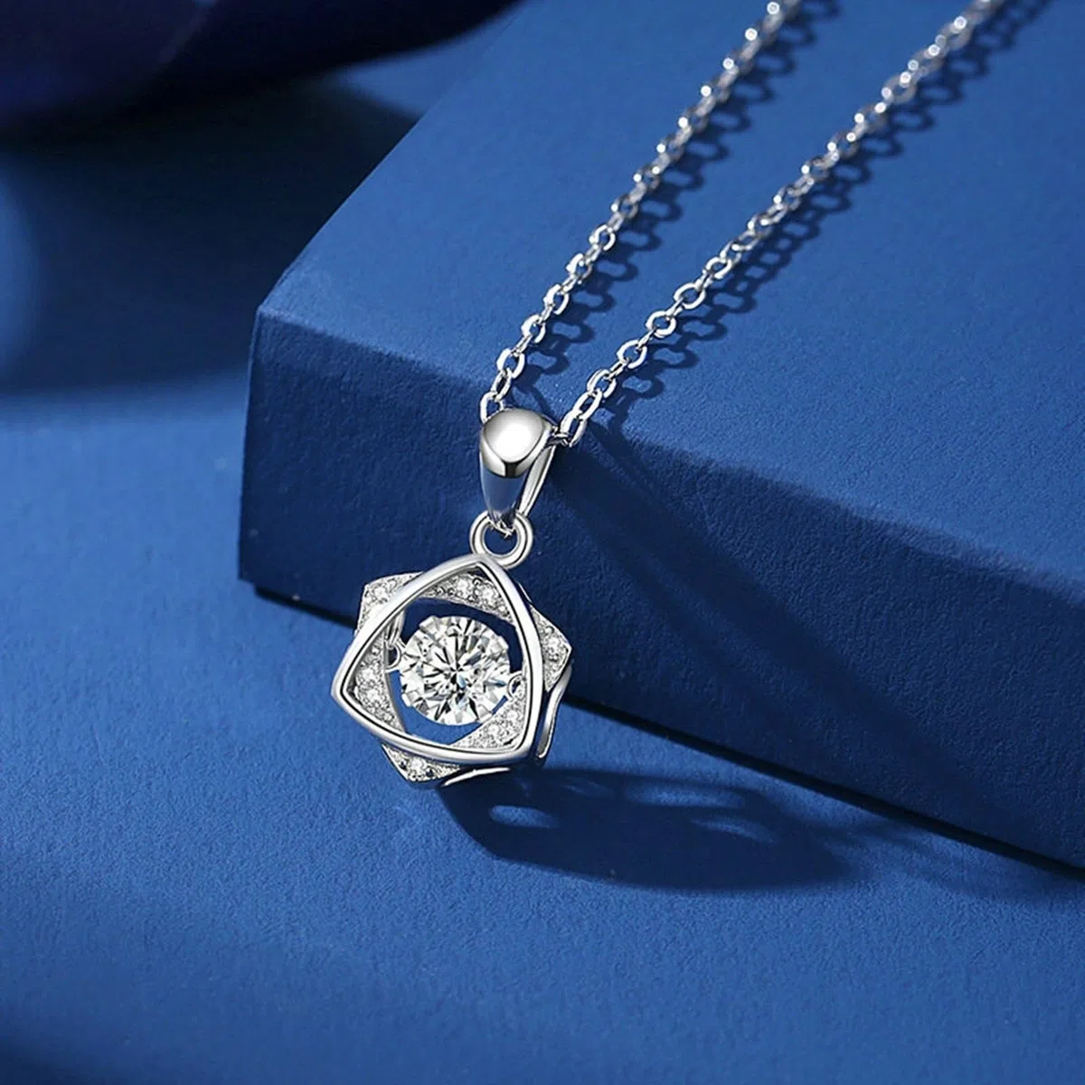 Collares de topacio azul con diamantes para mujer, collar de cadena para mujer, no se deslustra, ajuste flotante, hexagrama, diamante de oro blanco de 18 quilates