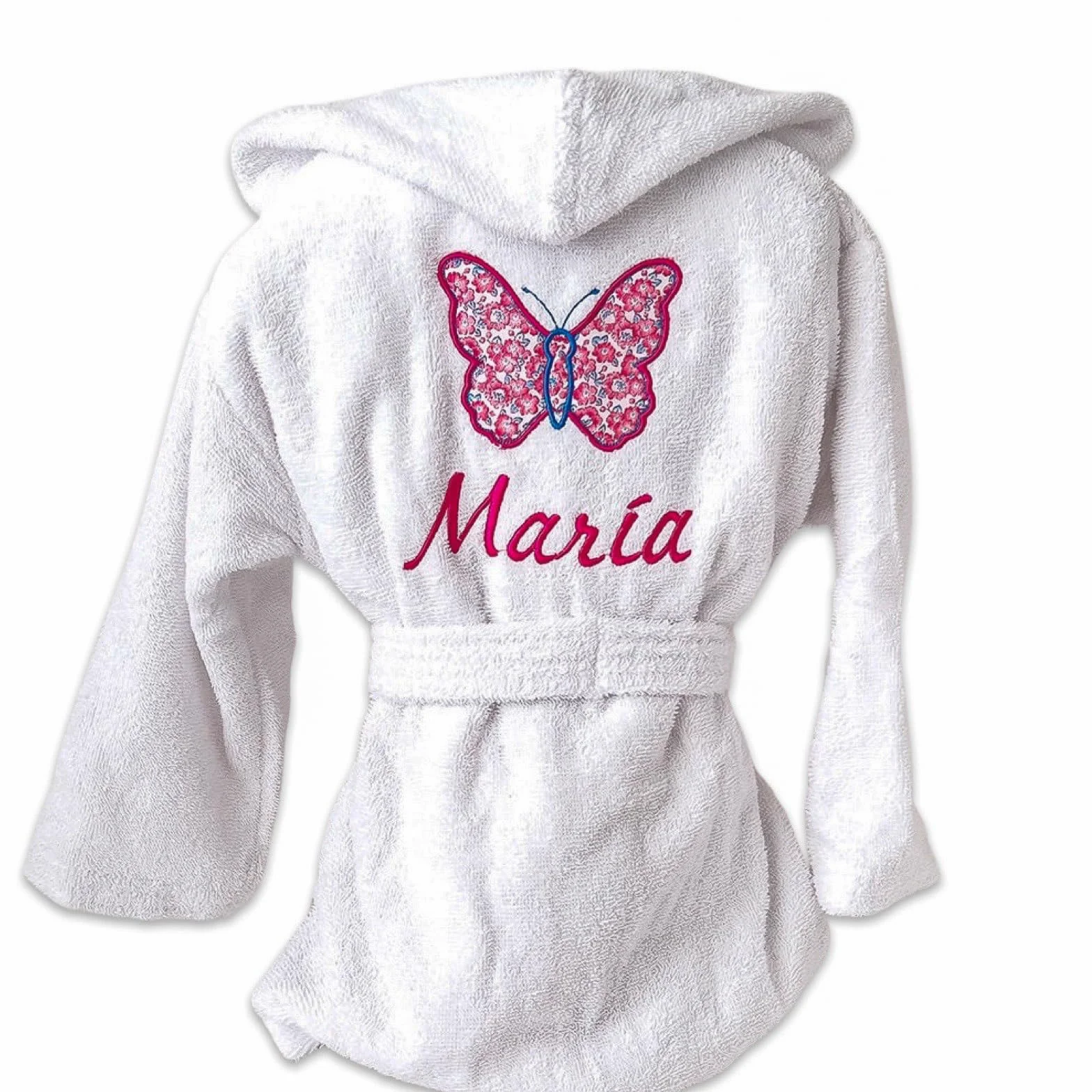 Albornoz infantil personalizable con nombre bordado - Bata de baño rizo blanco absorbente Talla 1-16