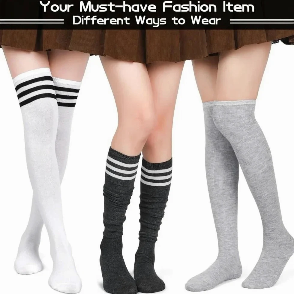 6 pares de calcetines por encima de la rodilla, cálidos, for mujer, for uso diario y cosplay.