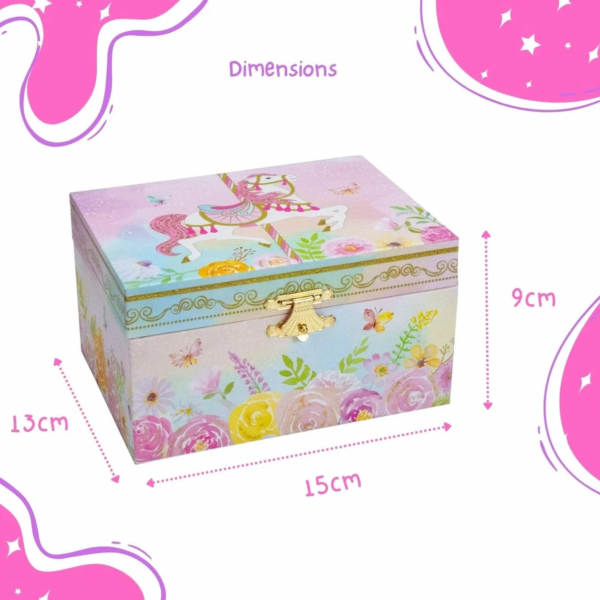 GICO Joyero Unicornio Infantil con Música y Espejo, 15x13x9 cm