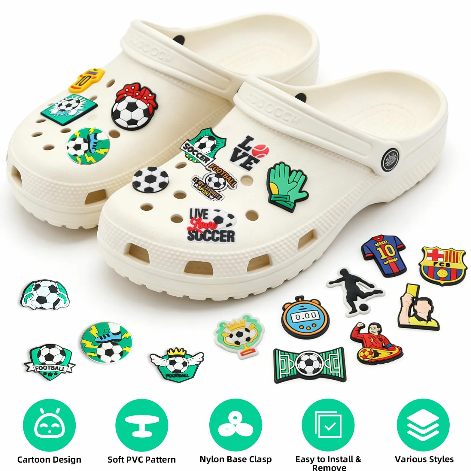 42 Colgantes para Zuecos Fútbol PVC Desmontable para Crocs Accesorios Decorativos Zapatos