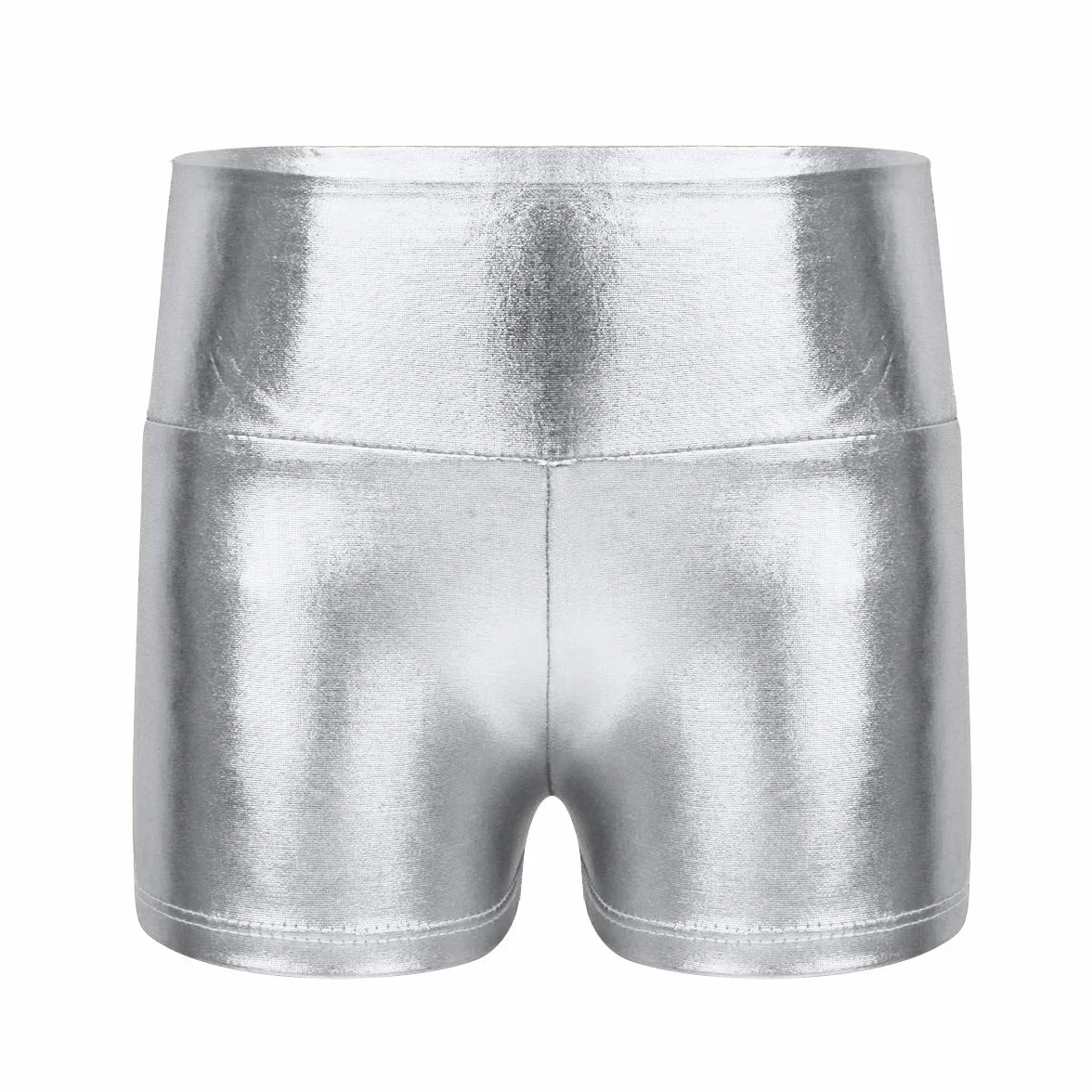 inhzoy Pantalones Cortos de Danza Yoga para Niña Shorts Deportivos de Gimnasia Fitness Charol Metálico Cintura Alta Ropa de Baile Moderno