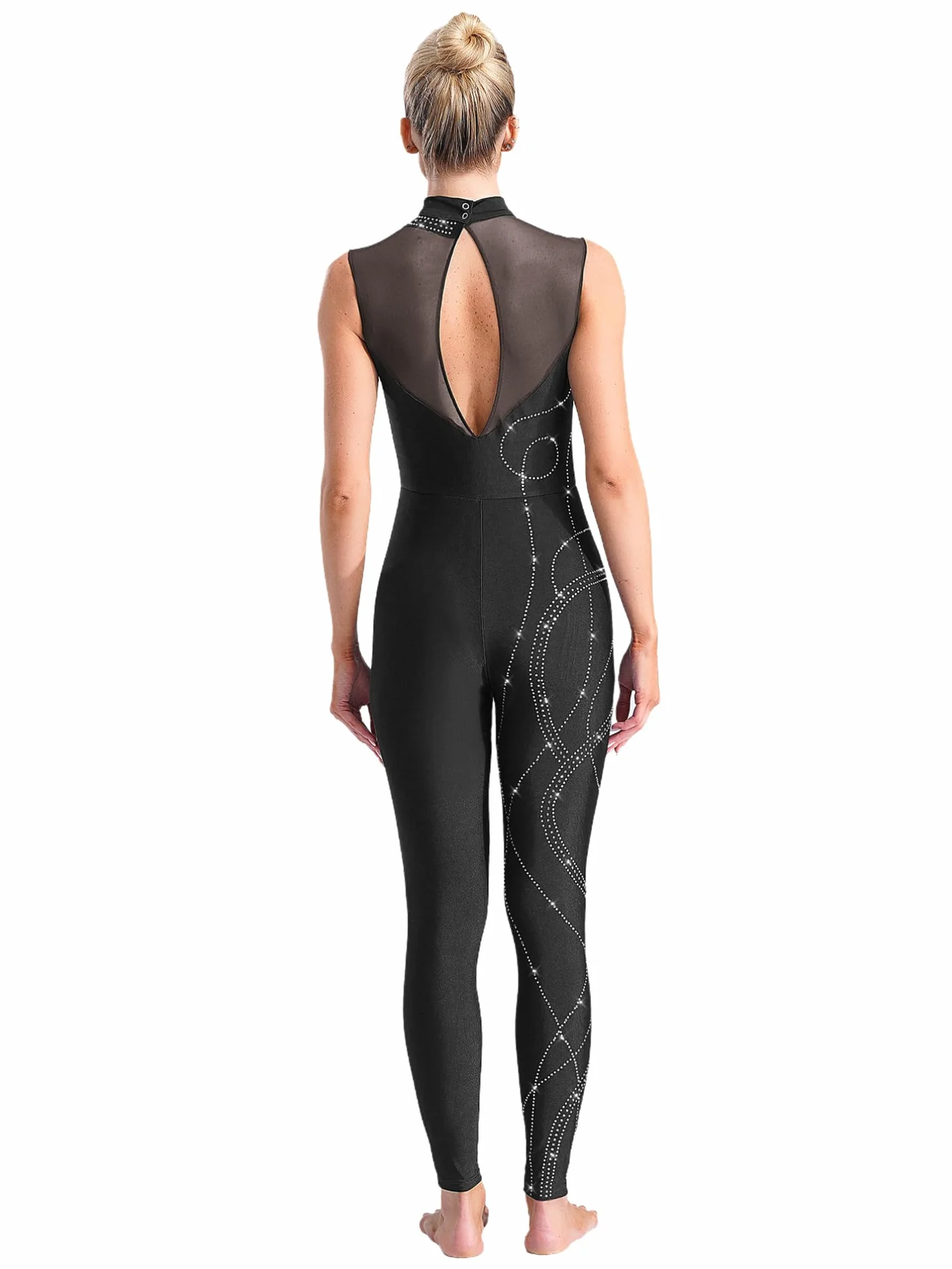 TiaoBug Body De Malla Transparente Sin Mangas Maillot De Danza Ballet Mujer Jumpsuit Deportivo