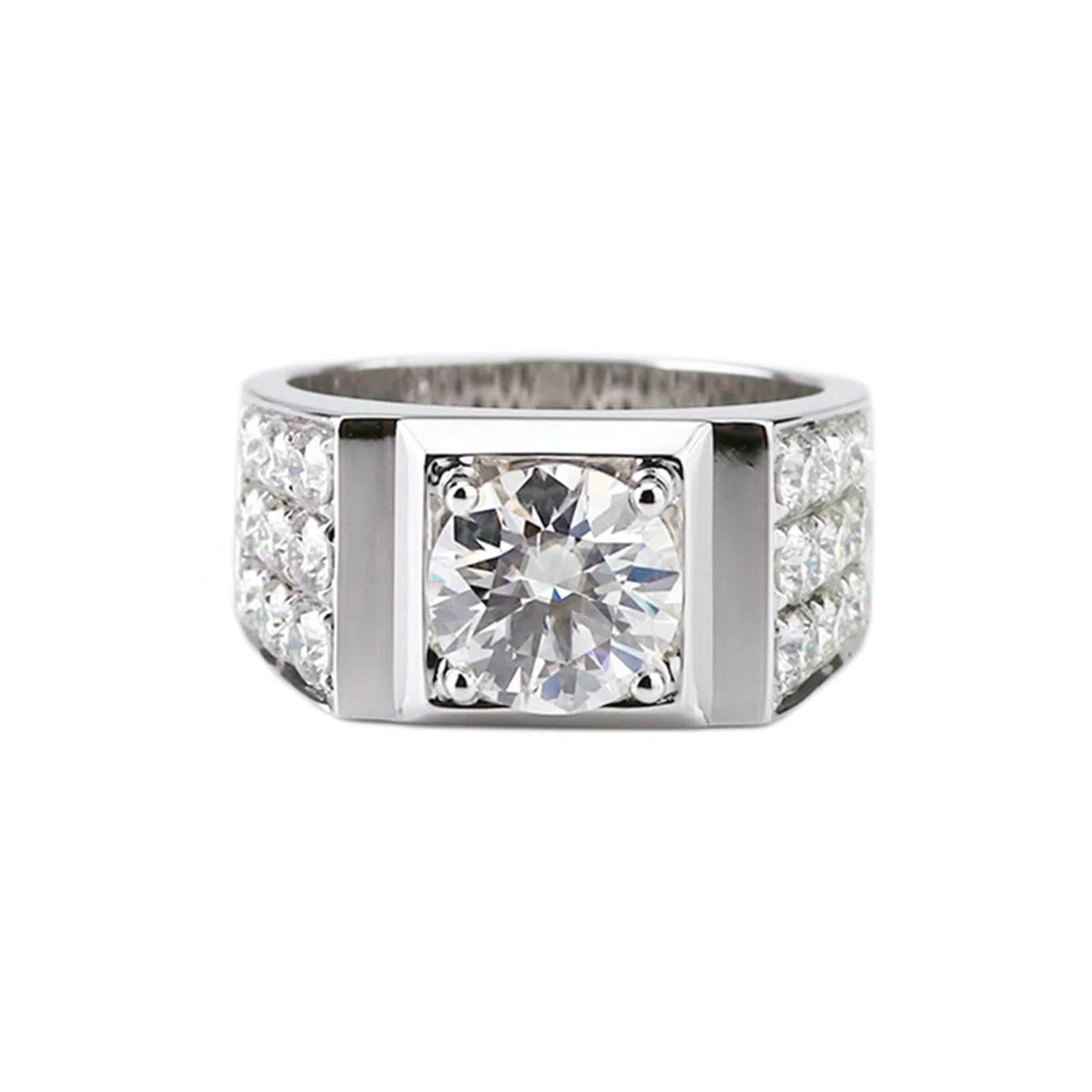 Promise Anillo para hombre, anillo de lujo con moissanite redondo de 1/2/3 ct, oro blanco