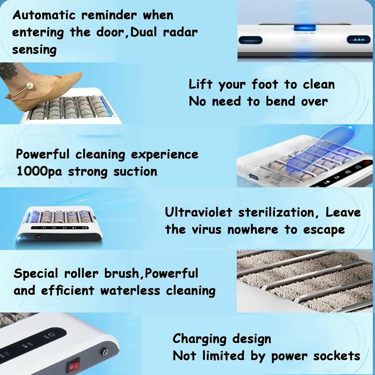 Máquina automática para la limpieza de suelas de zapatos, pulidora eléctrica inteligente por inducción para una limpieza eficiente del calzado, ideal para entradas de hoteles y zonas de mucho trá