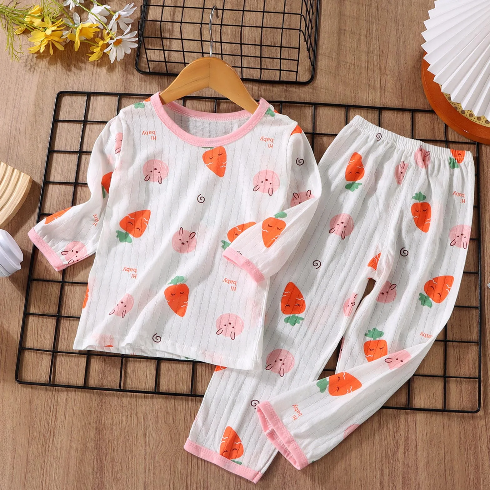 Pijamas de Manga Larga Conjunto Algodón Infantil Verano Ropa Casa Bebe Coreano Niños Niñas