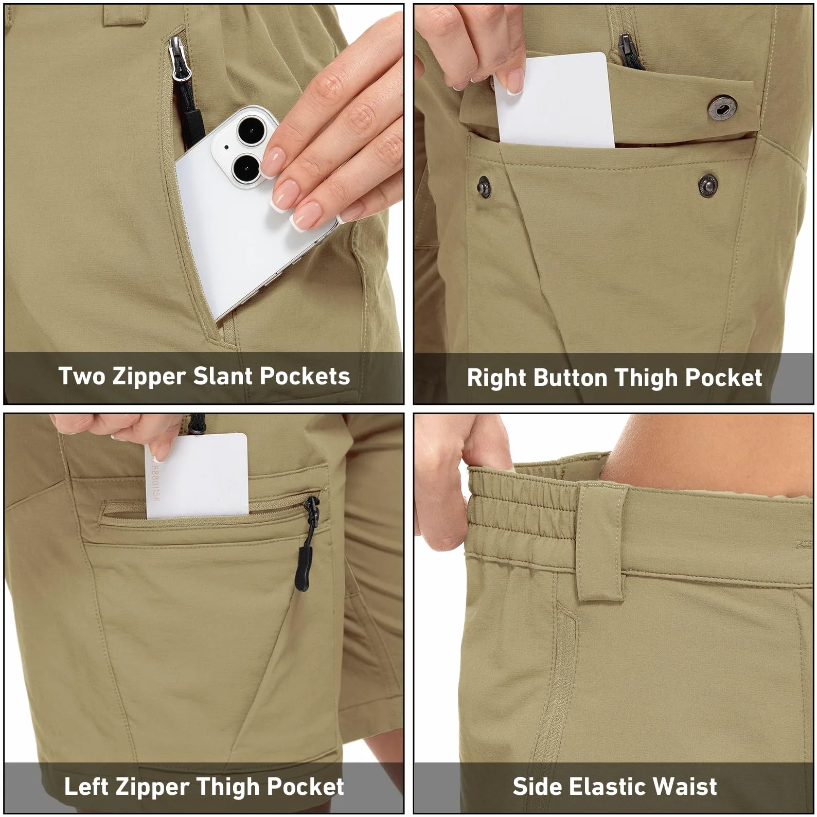 Pantalones Cortos Mujer Cargo Verano Elásticos Secado Rápido Ligeros Pantalón de Senderismo con 4 Bolsillos