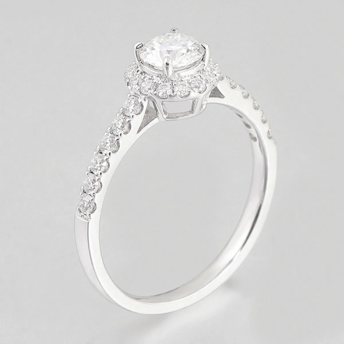 Anillo de oro blanco de 18 quilates, 1/2/3 quilates, forma redonda, moissanita blanca, anillos de compromiso para mujer