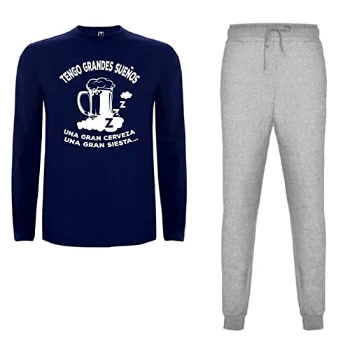 Antracita Pijama Hombre Cerveza Tengo Grandes sueños Conjunto Invierno Ropa de Dormir Divertido