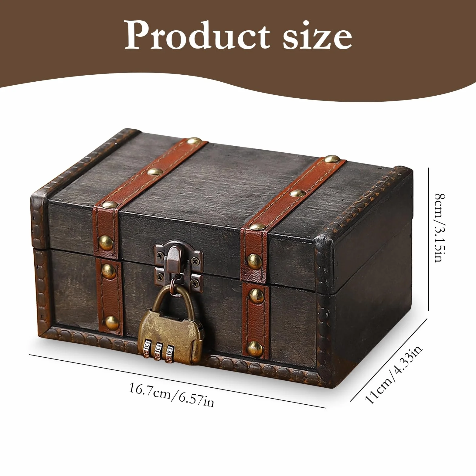 Cofre Pirata Caja Madera Vintage con Candado Numerico Almacenamiento Decoracion 16,7 x 11 x 8 cm