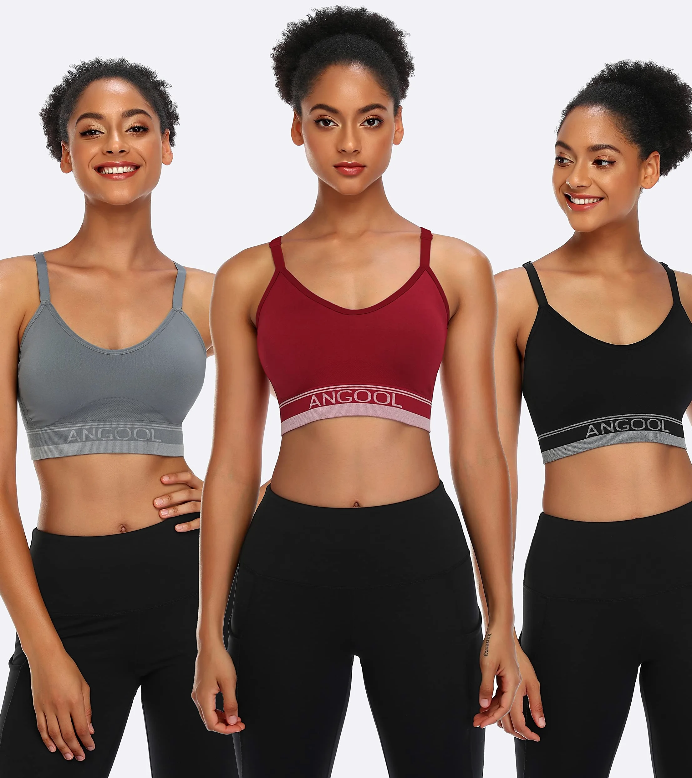 ANGOOL Sujetador Deportivo para Mujer con Correas Ajustables sin Costuras Copa Extraíble Correas de Hombro Cruzadas para Yoga Fitness Correr