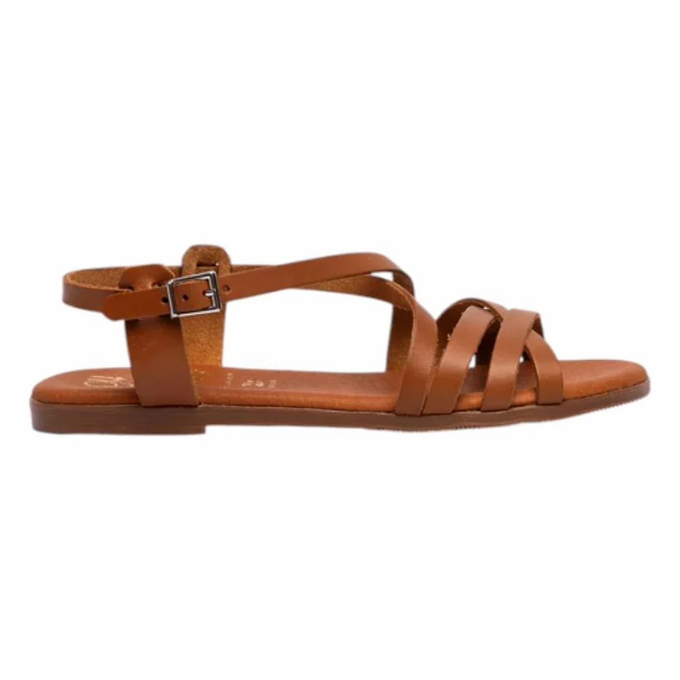 Sandalia Plana de Piel para Mujer - Modelo Brenda - Color Roble - Oh! My Sandals - Cuero