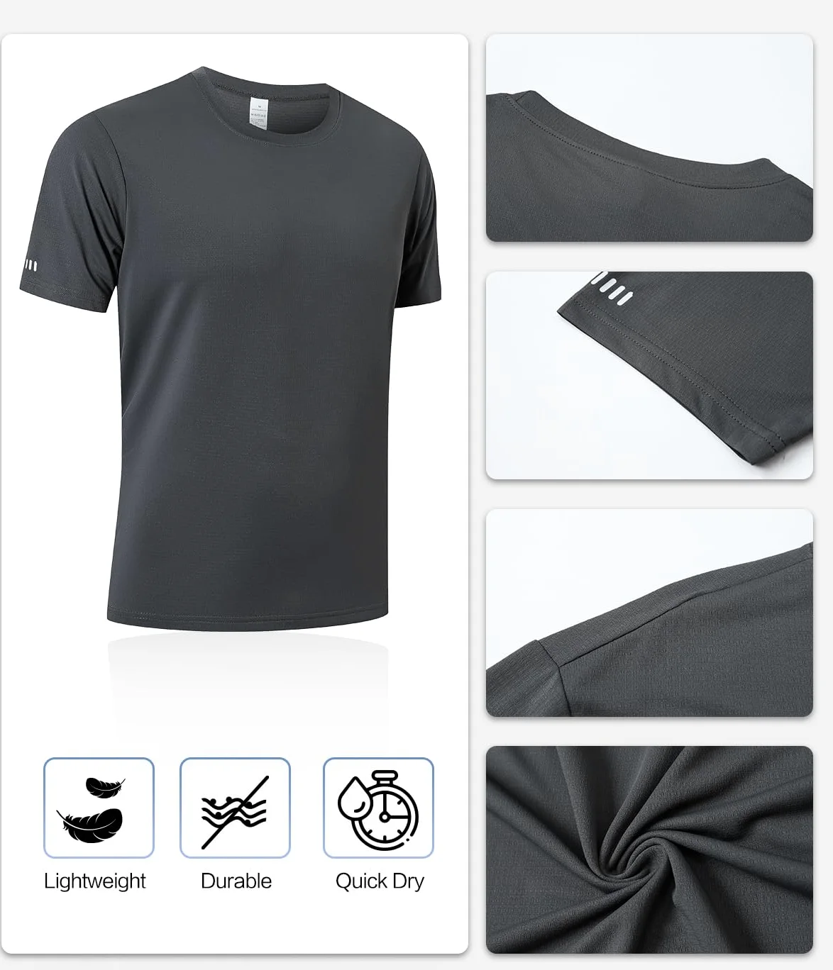Paquete de 1/5 camisetas deportivas para hombre, ropa de gimnasio, camisetas para correr, de secado rápido, absorben la humedad, transpirables, para entrenamiento