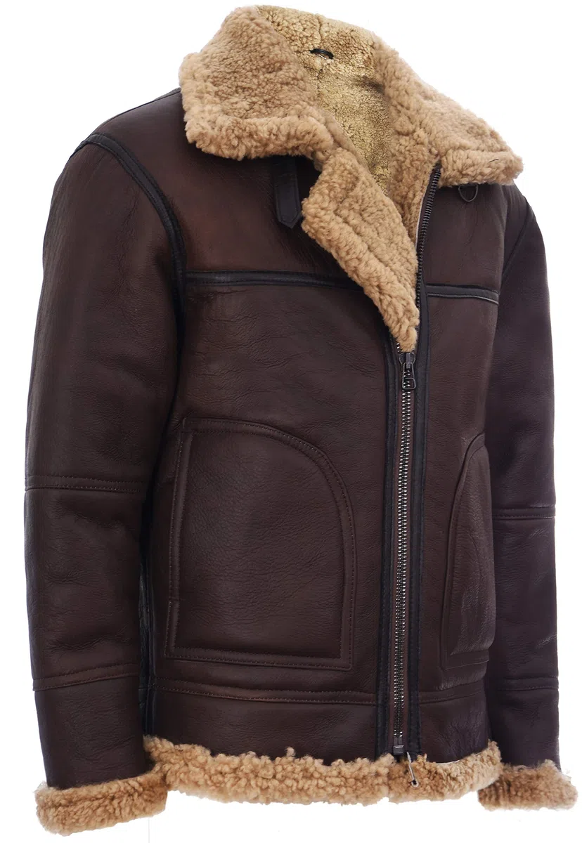 Infinity Leather Chaqueta de Cuero del Aviador del Vuelo de la Piel de Oveja del Marrón del B3 Para Hombre