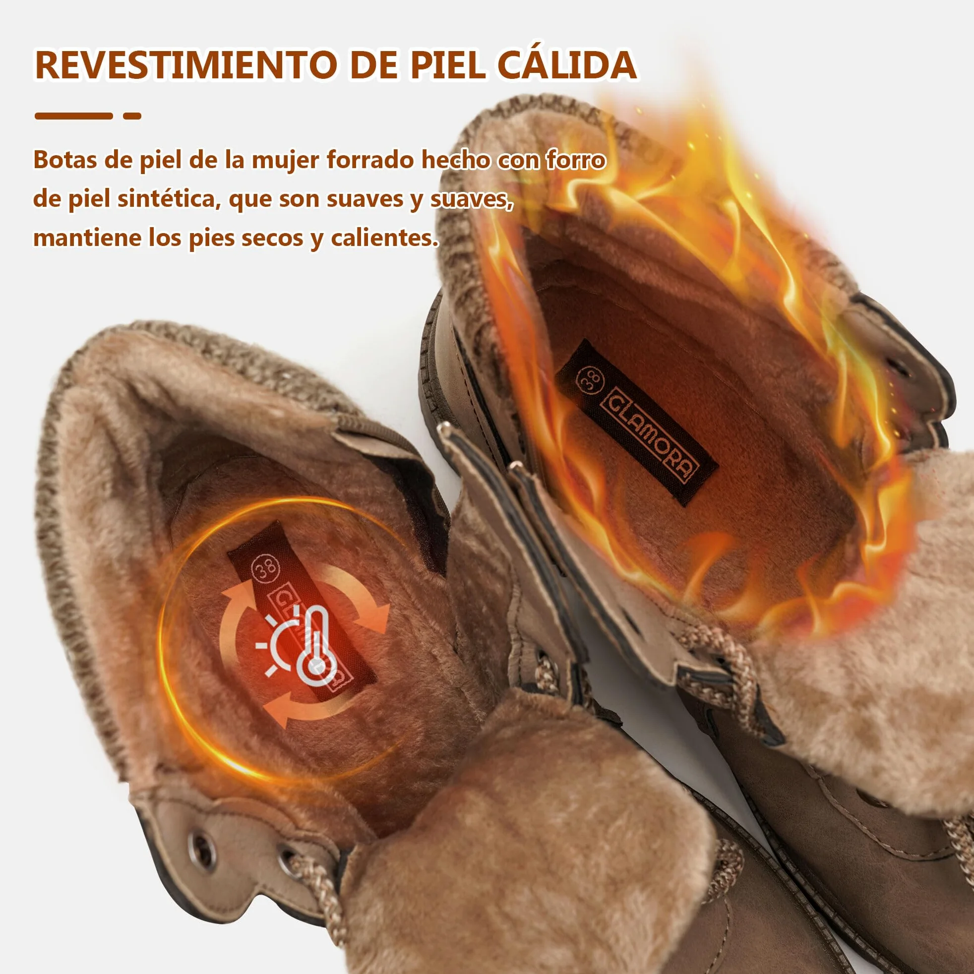 GLAMORA Botines de Invierno para Mujer, Botas de Nieve con Pelo, Cómodas y Antideslizantes, Cremallera Lateral y Cordones