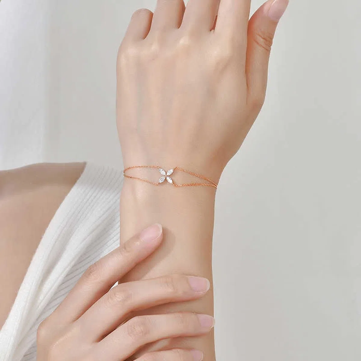 Pulseras Oro Rosa 9K / 14K / 18K Mujer, Cadena Doble Capa con Diamante, Cadena Extensible 16 CM + 5 CM, Pulseras Ajustable Mujer de Oro Rosa