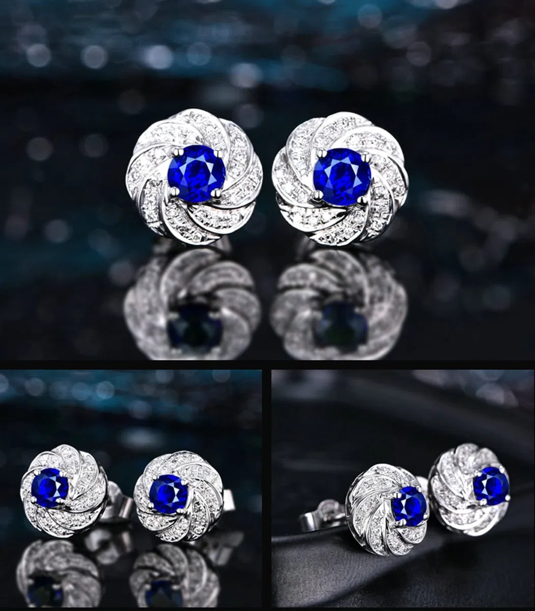 Pendientes de oro real para mujer de 18 quilates Au750 de oro blanco de 0,72 ct, creado en laboratorio, zafiro con diseño trenzado, oro de 18 quilates, colección de oro auténtico, Oro blanco