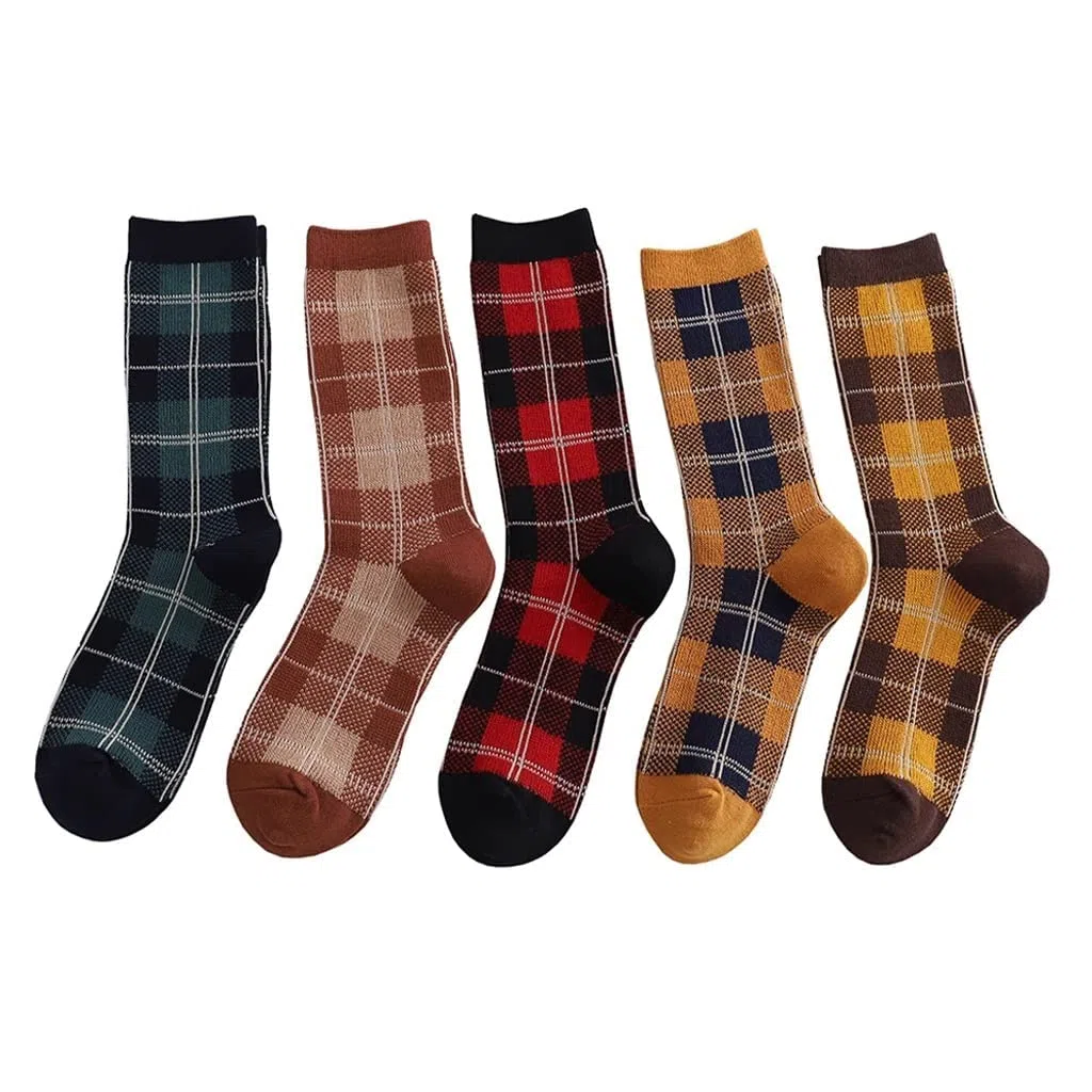 5 Pares otoño Invierno Grueso cálido Mujeres Hombres coaclesocks cuadrícula cuadrícula Calcetines de Color sólido (Color: un tamaño: tamaño Libre) (Color : A, Size : One Size)
