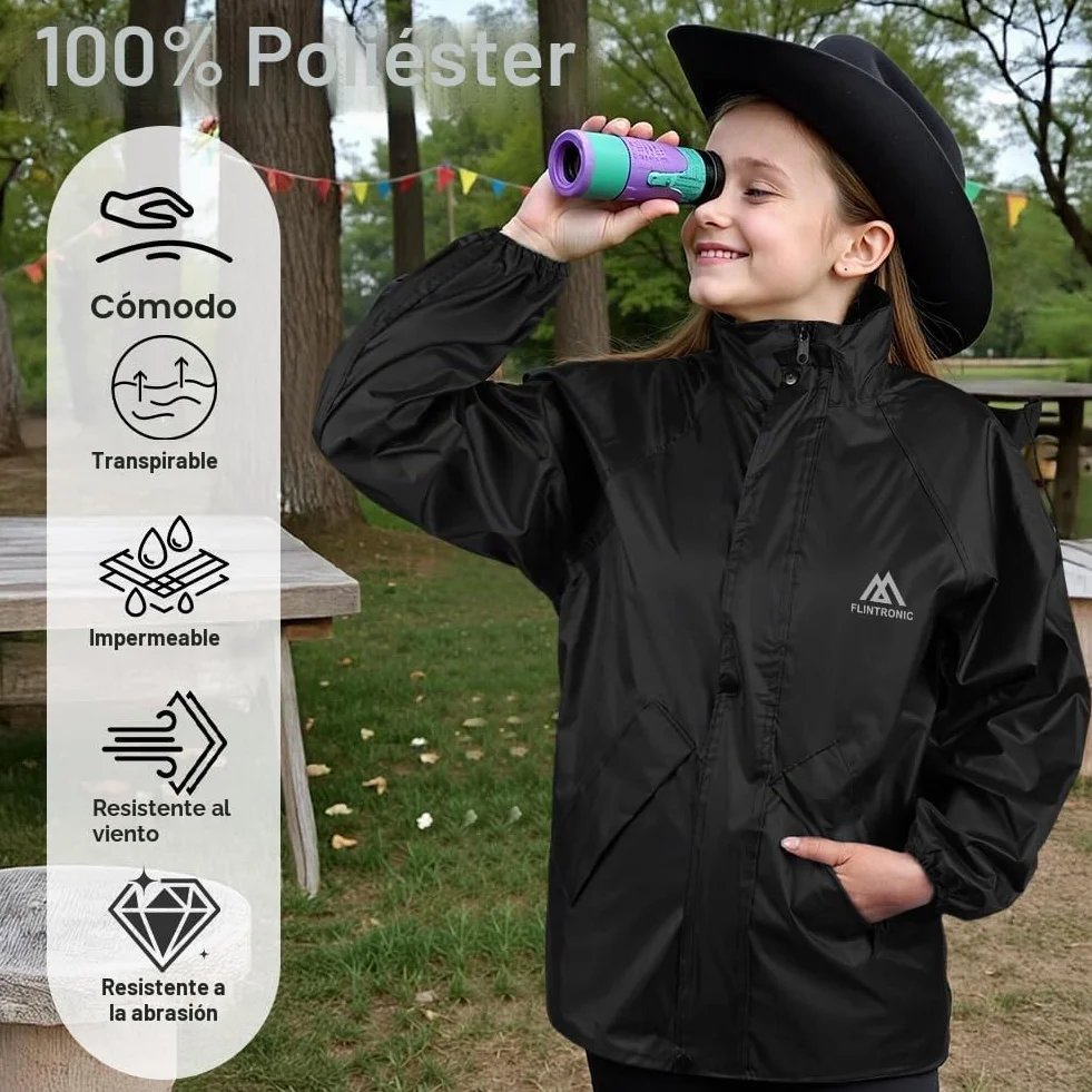 flintronic Chaqueta Para Niños Impermeable con Capucha Cortavientos Chaqueta Outdoor Running